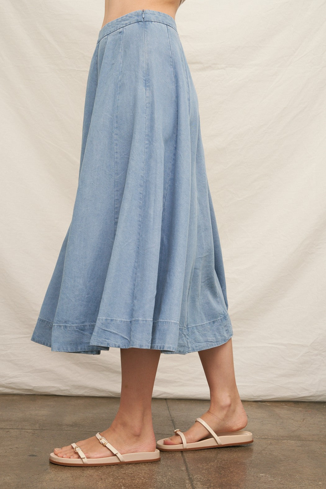 En Crème Denim A-line Midi Skirt