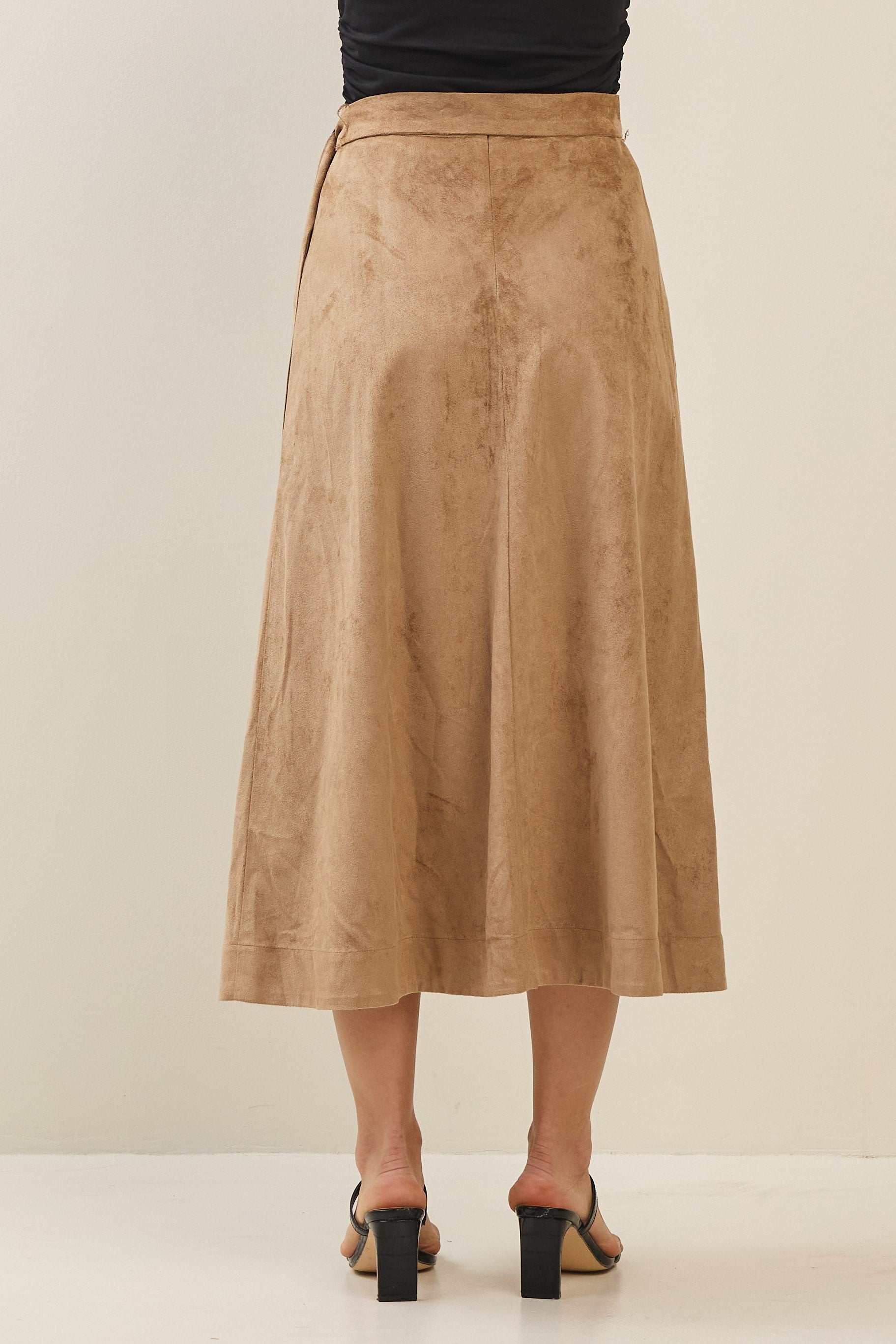 Able Belted A-line Vegan Suede Skirt