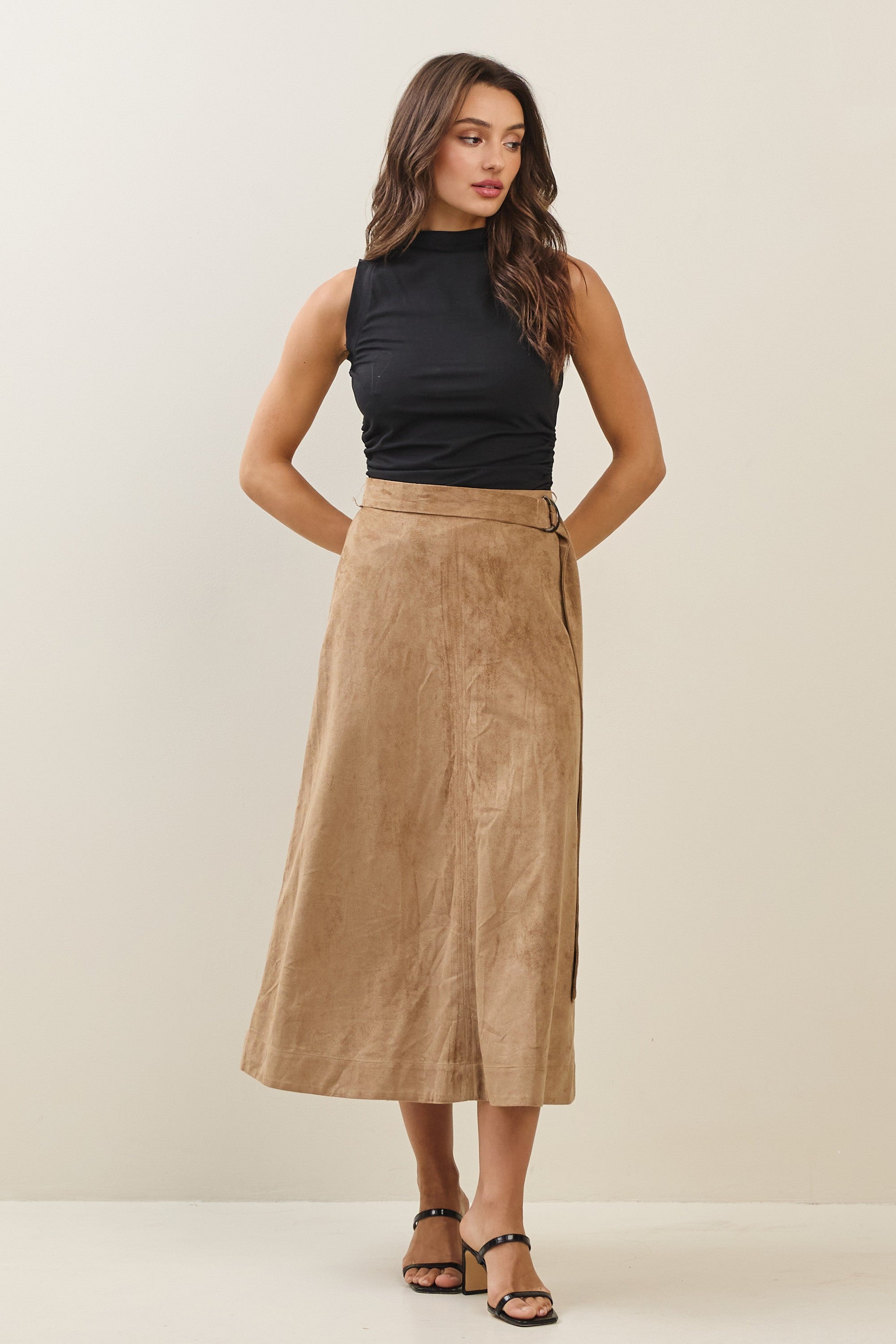 Able Belted A-line Vegan Suede Skirt