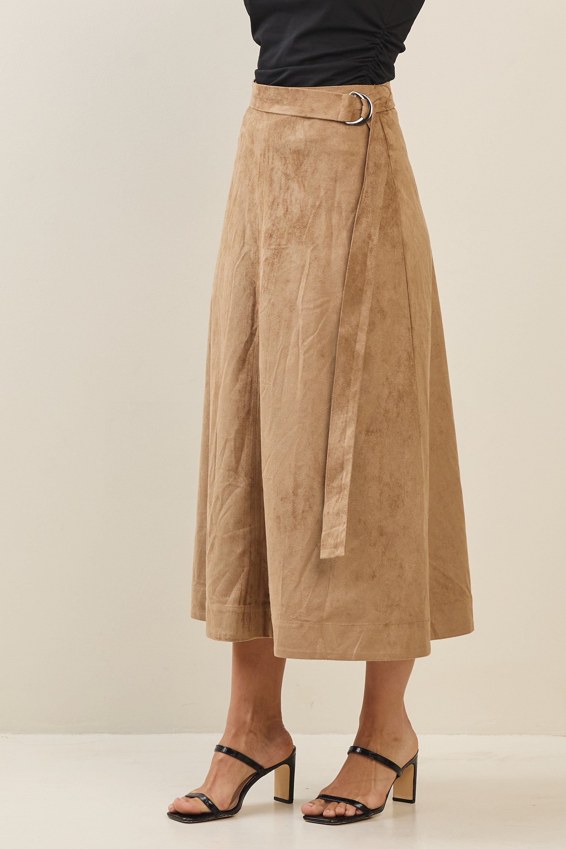 Able Belted A-line Vegan Suede Skirt
