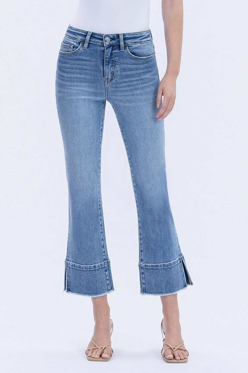 Vervet High Rise Trouser Slit Hem Kick Flare Jeans