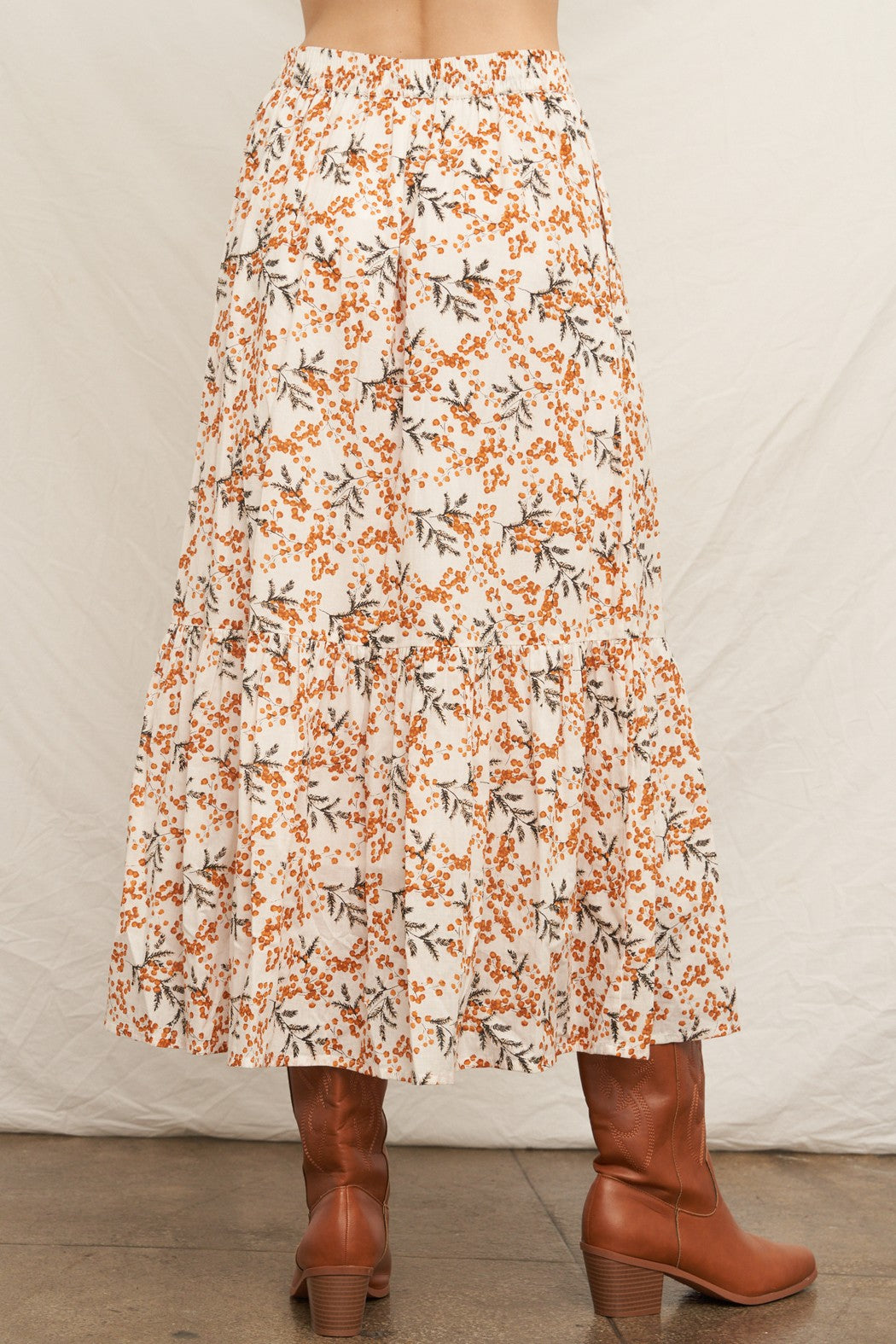 En Creme Floral Tiered Maxi Skirt