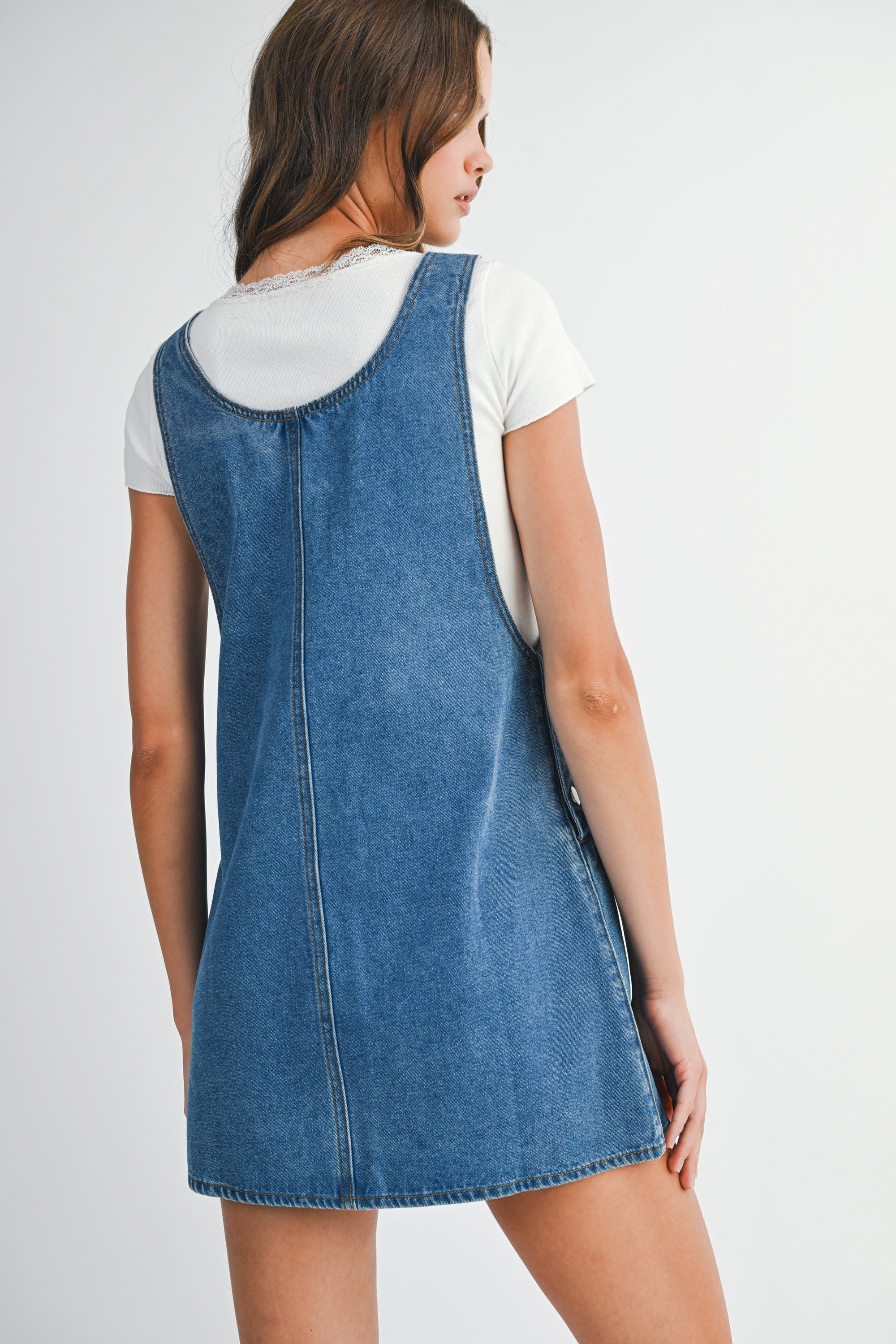 Mable Denim Overall Button Mini Dress