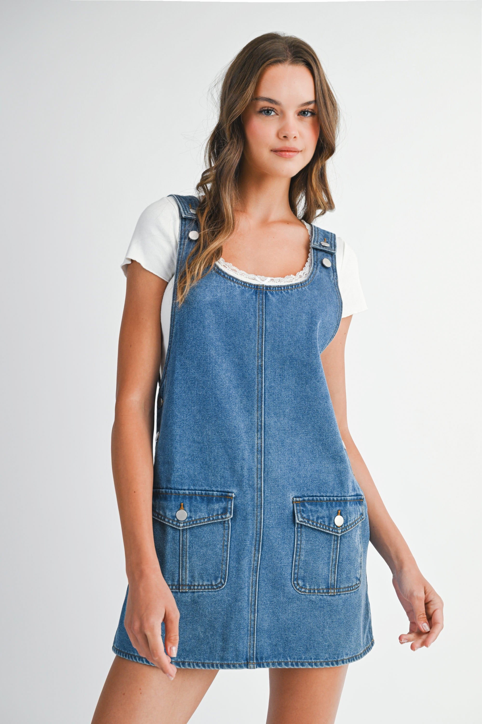 Mable Denim Overall Button Mini Dress