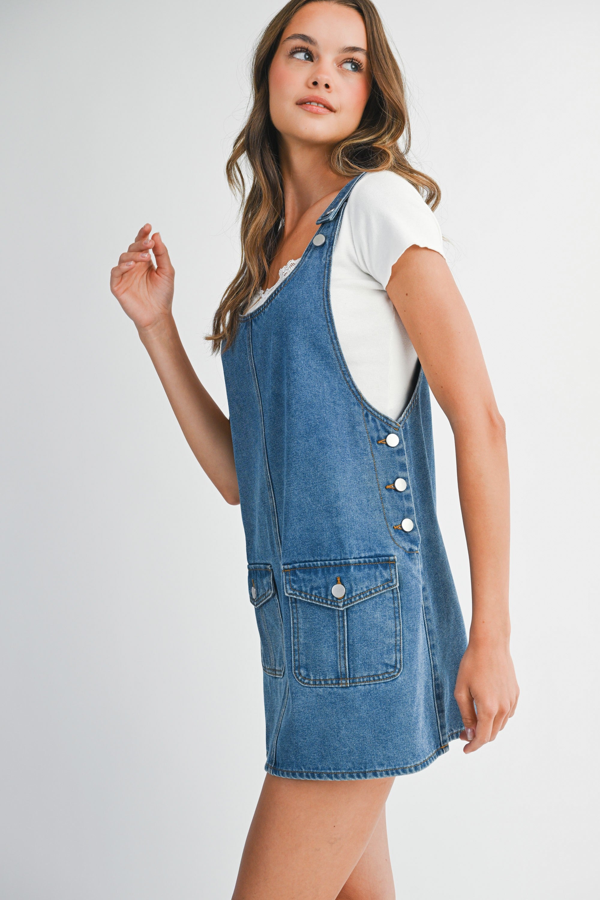 Mable Denim Overall Button Mini Dress