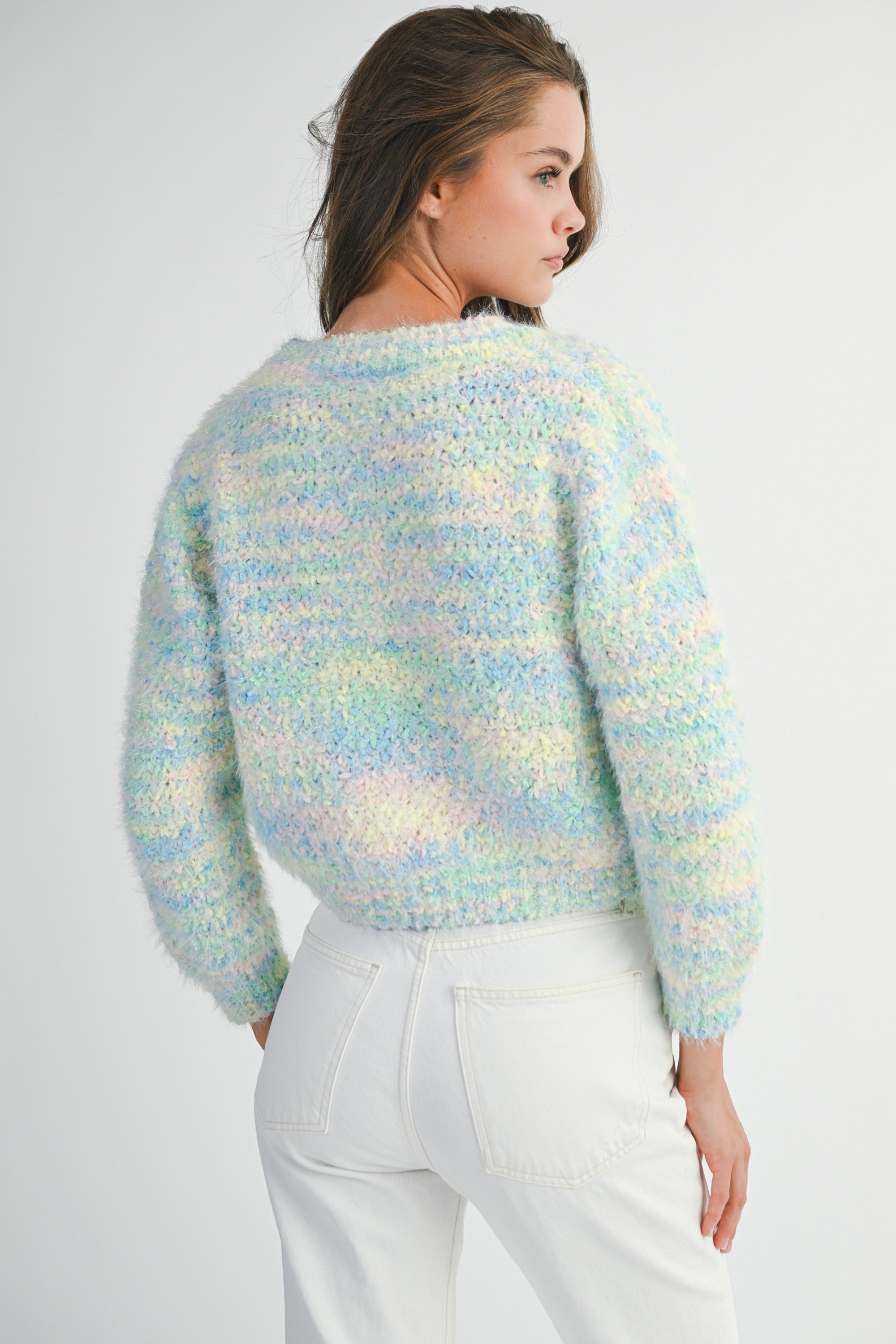 Mable Multicolor Pearl Button Down Knit Cardigan