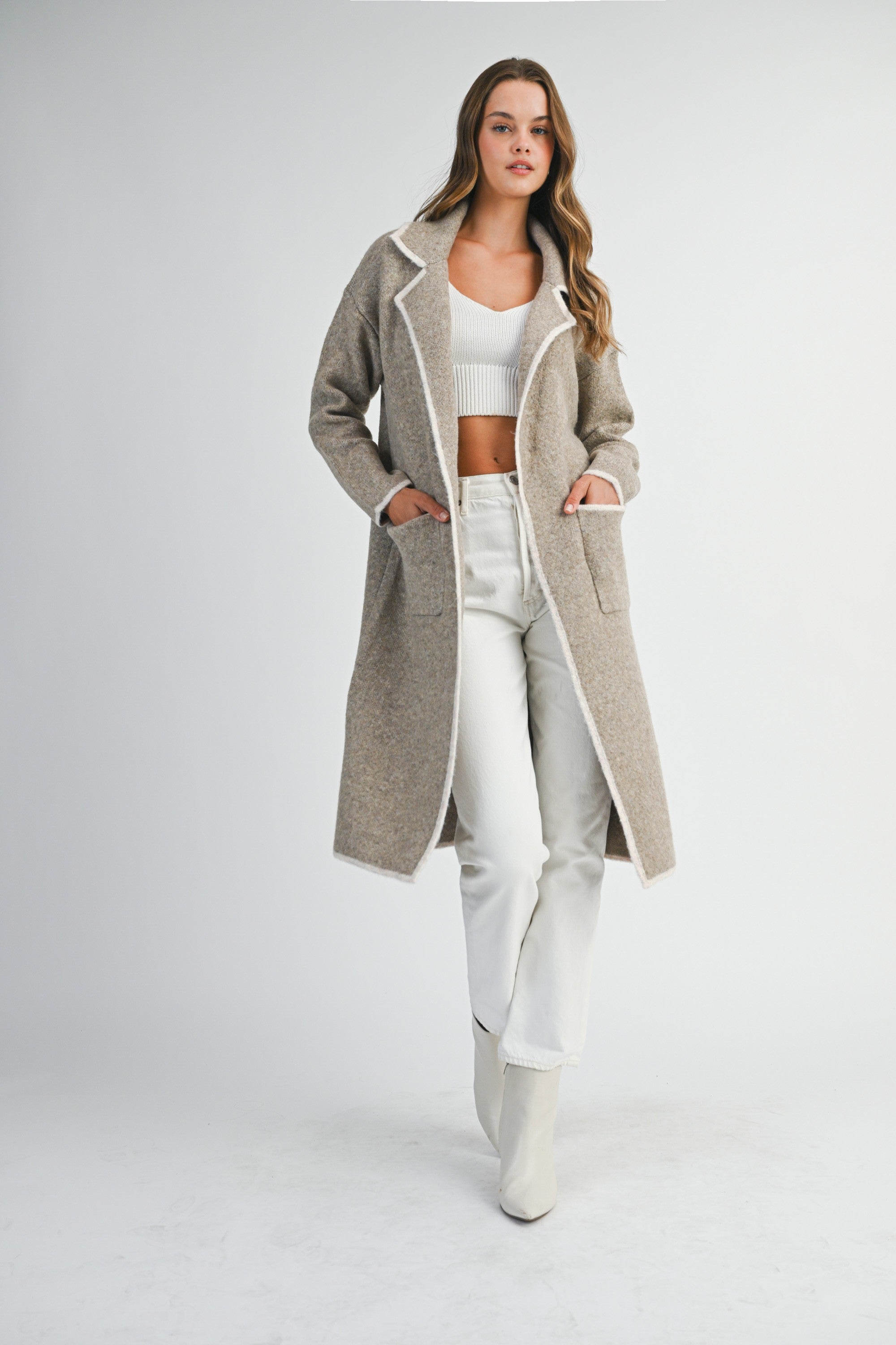 Mable Knit Lapel Collar Open Cardigan