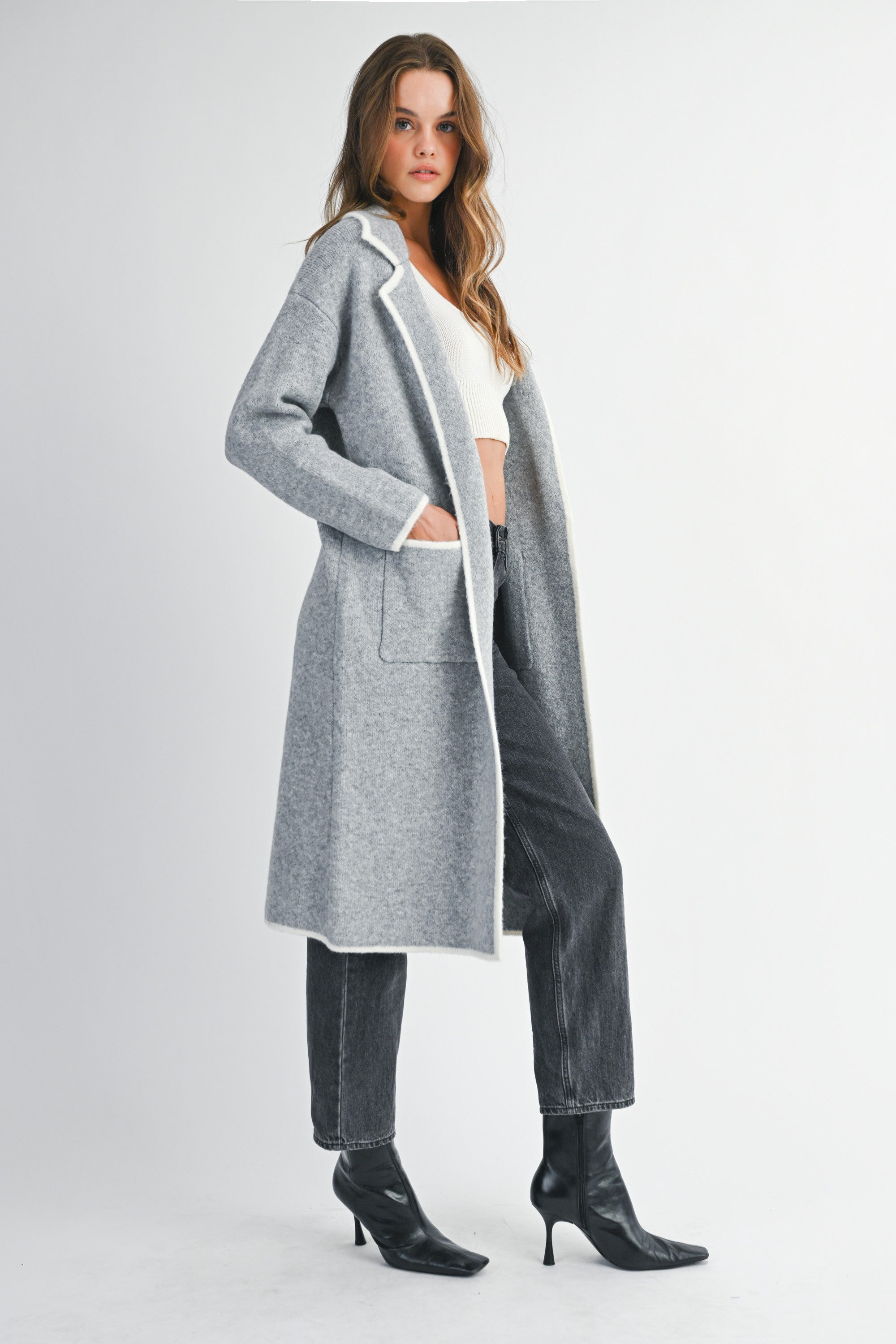 Mable Knit Lapel Collar Open Cardigan