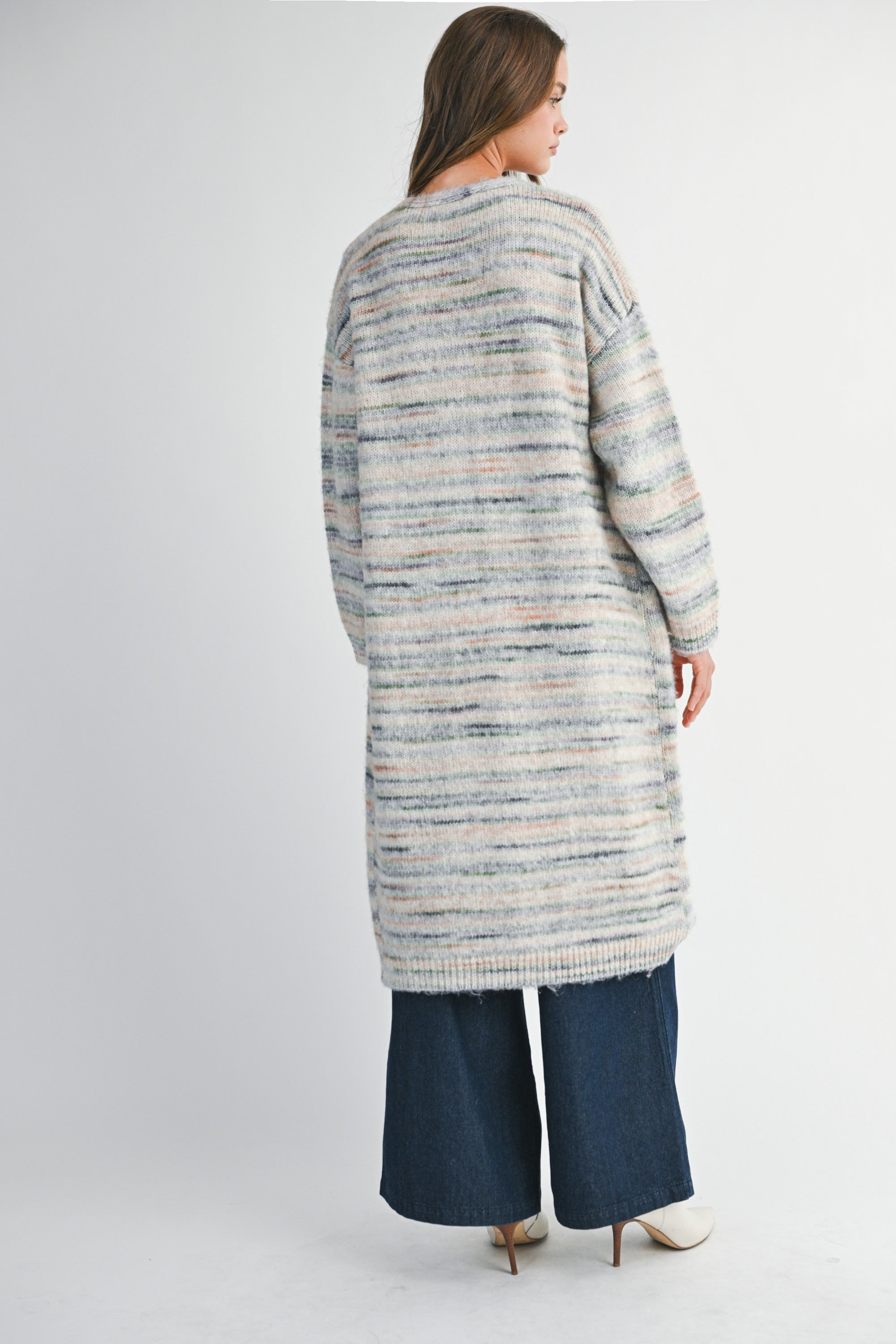 Mable Space Dye Mint Multi Color Stripe Open Cardigan