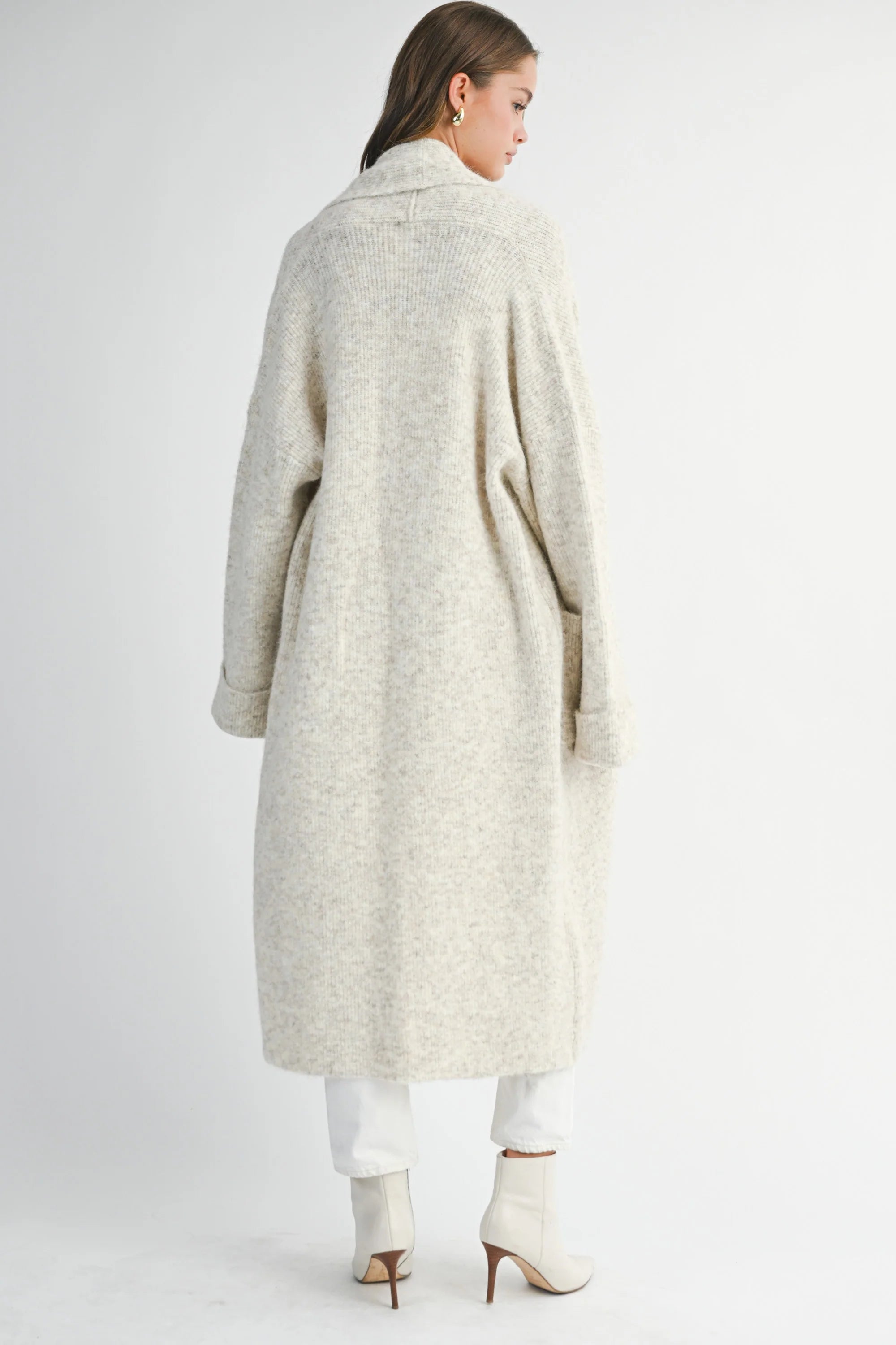 Mable Solid Shawl Collar Open Long Cardigan