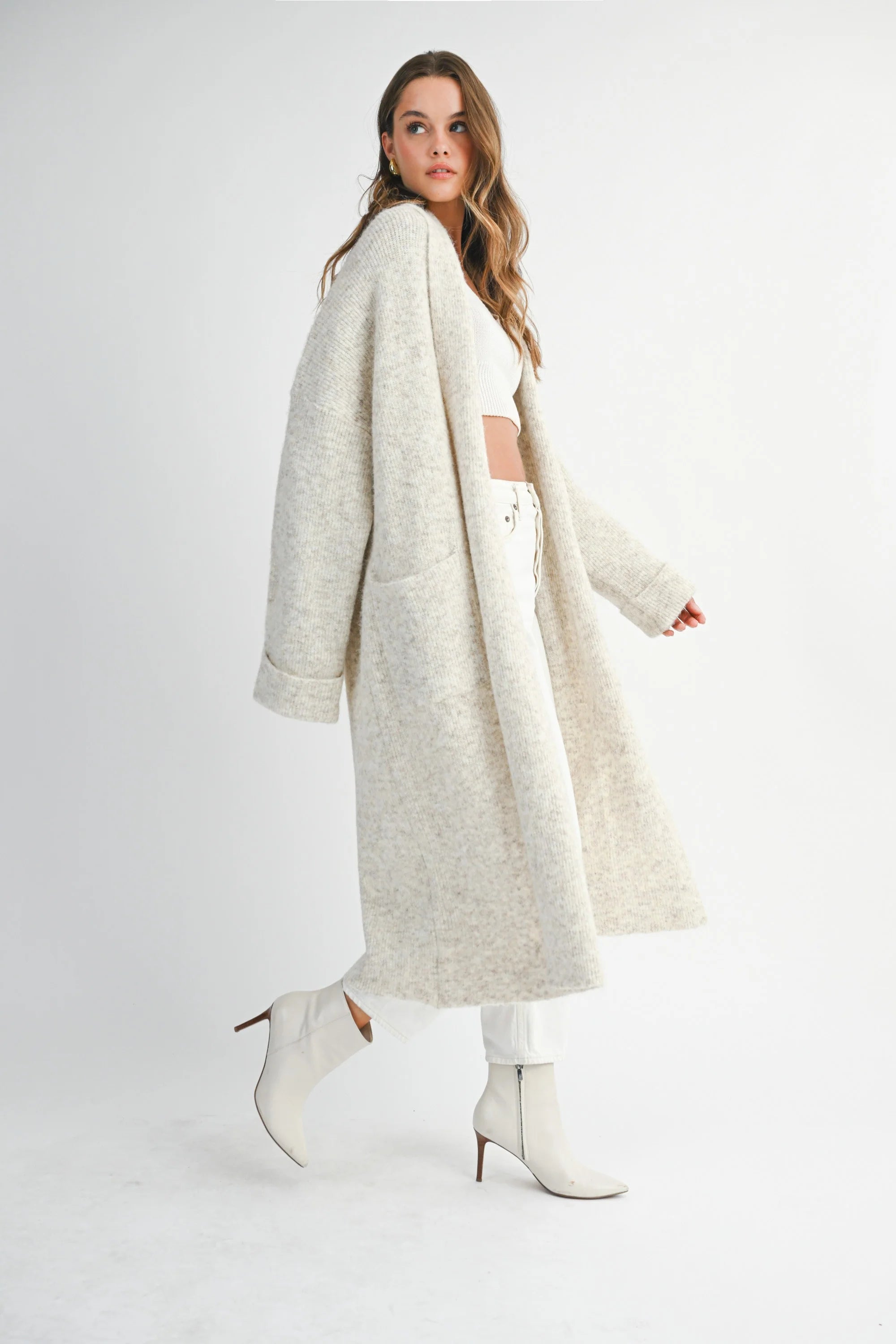 Mable Solid Shawl Collar Open Long Cardigan
