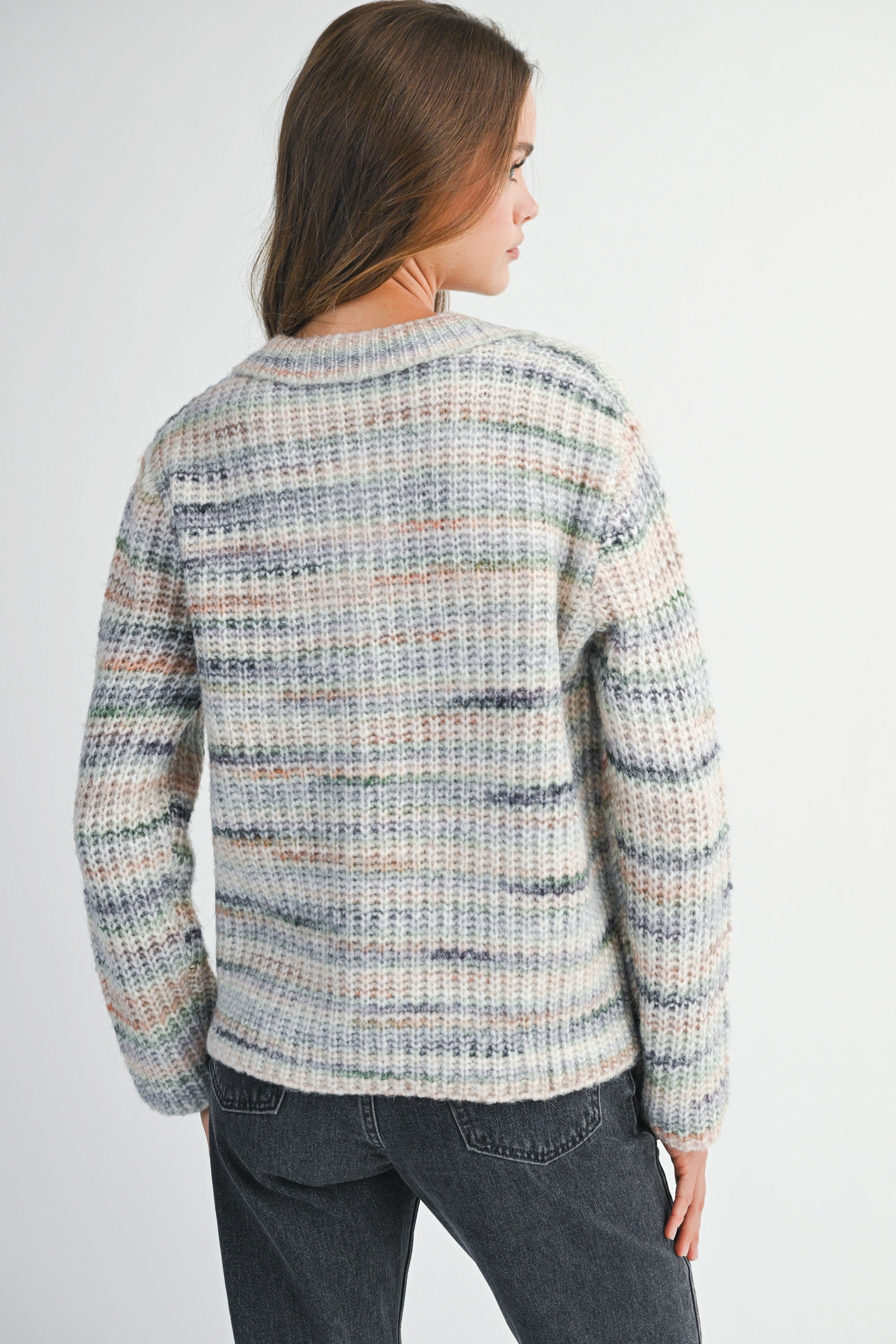 Mable Space Dye Multi Color Collar Pullover Knit Sweater