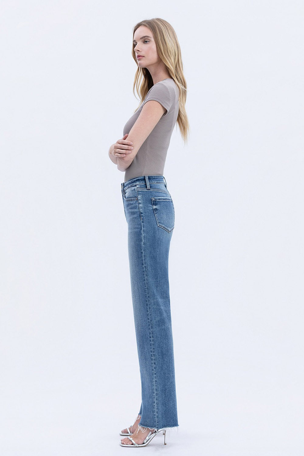 Vervet High Rise Frayed Hem Slim Wide Jeans