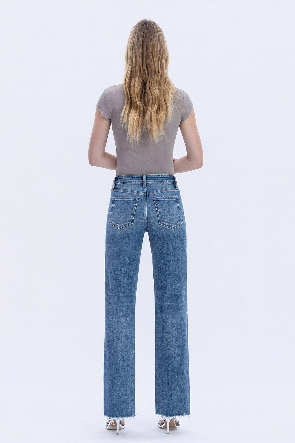 Vervet High Rise Frayed Hem Slim Wide Jeans