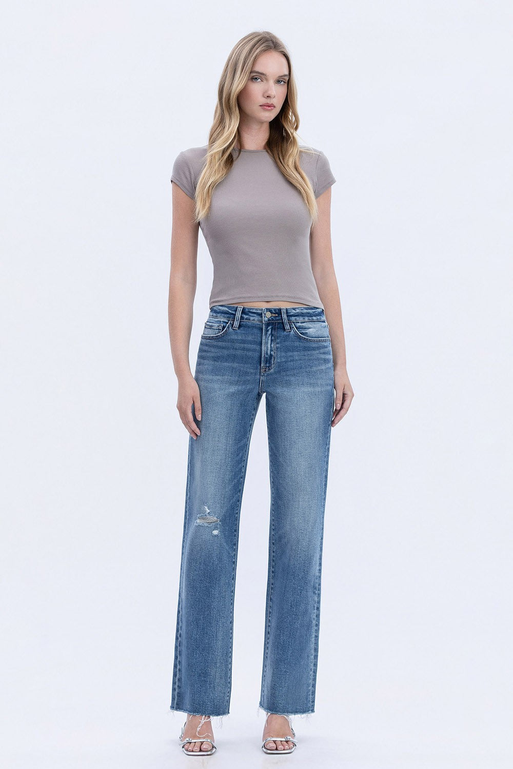 Vervet High Rise Frayed Hem Slim Wide Jeans