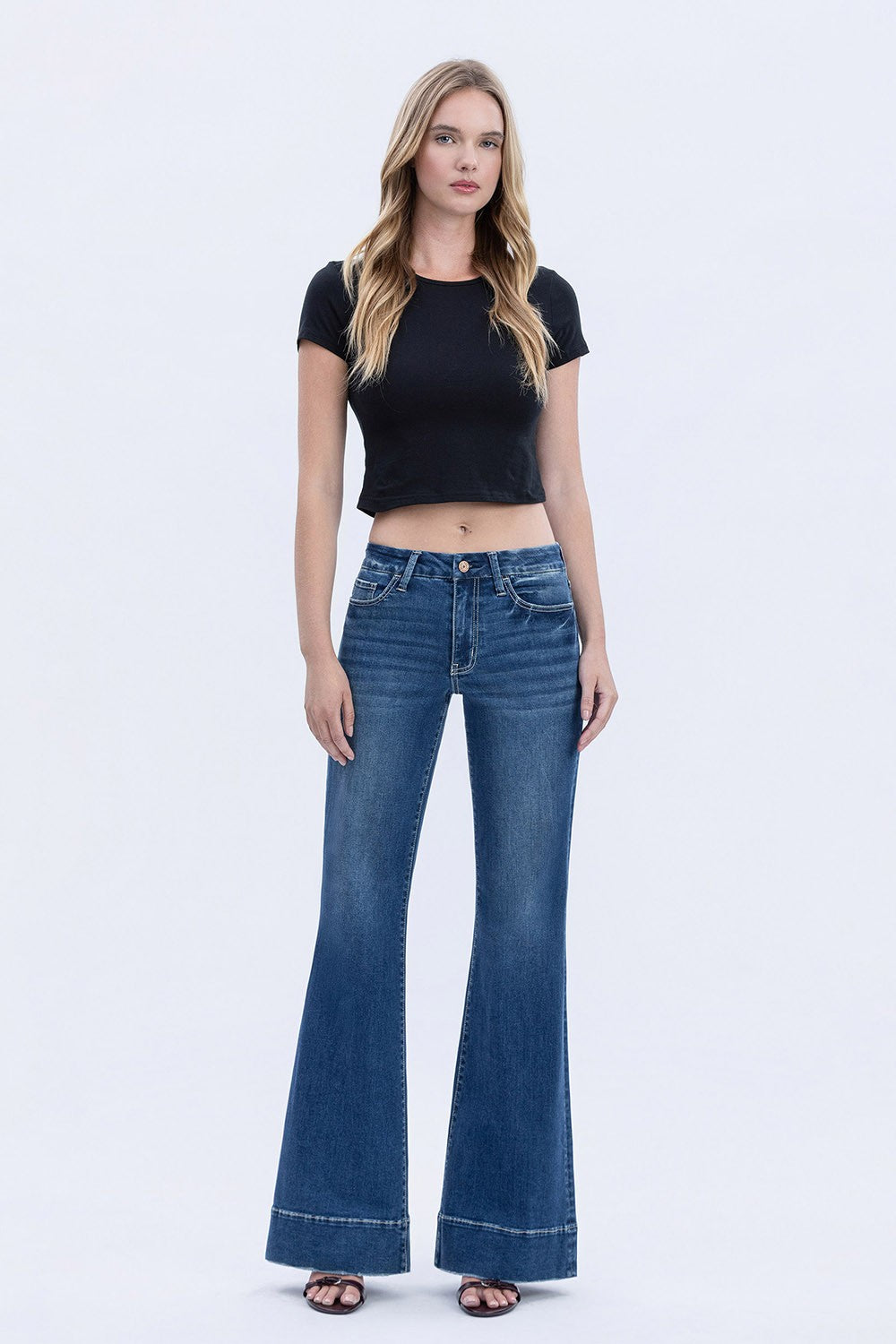 Vervet High Rise Trouser Hem Easy Flare Jeans