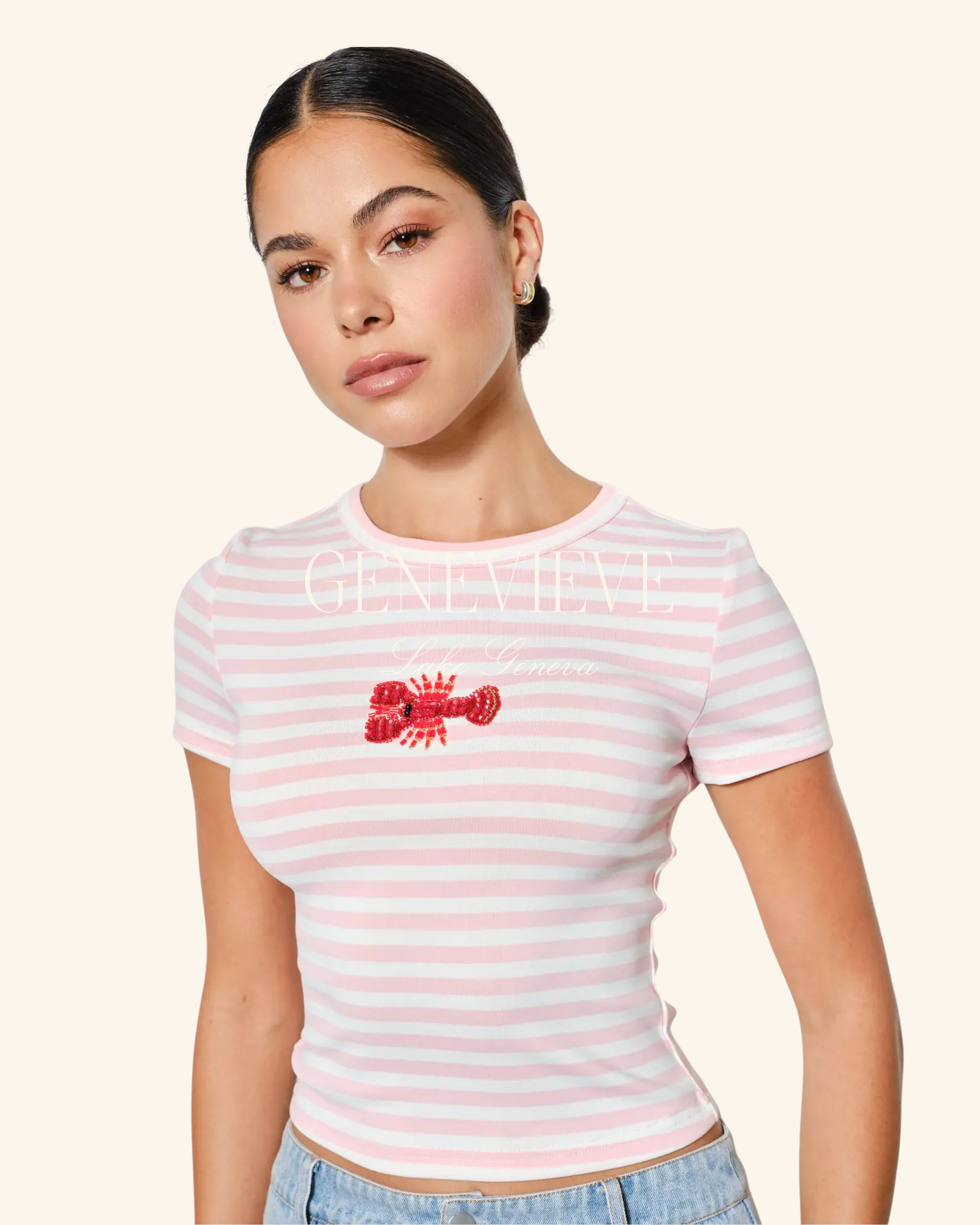 Pretty Garbage Zandra Lobster Beaded Tee – Pink Stripe