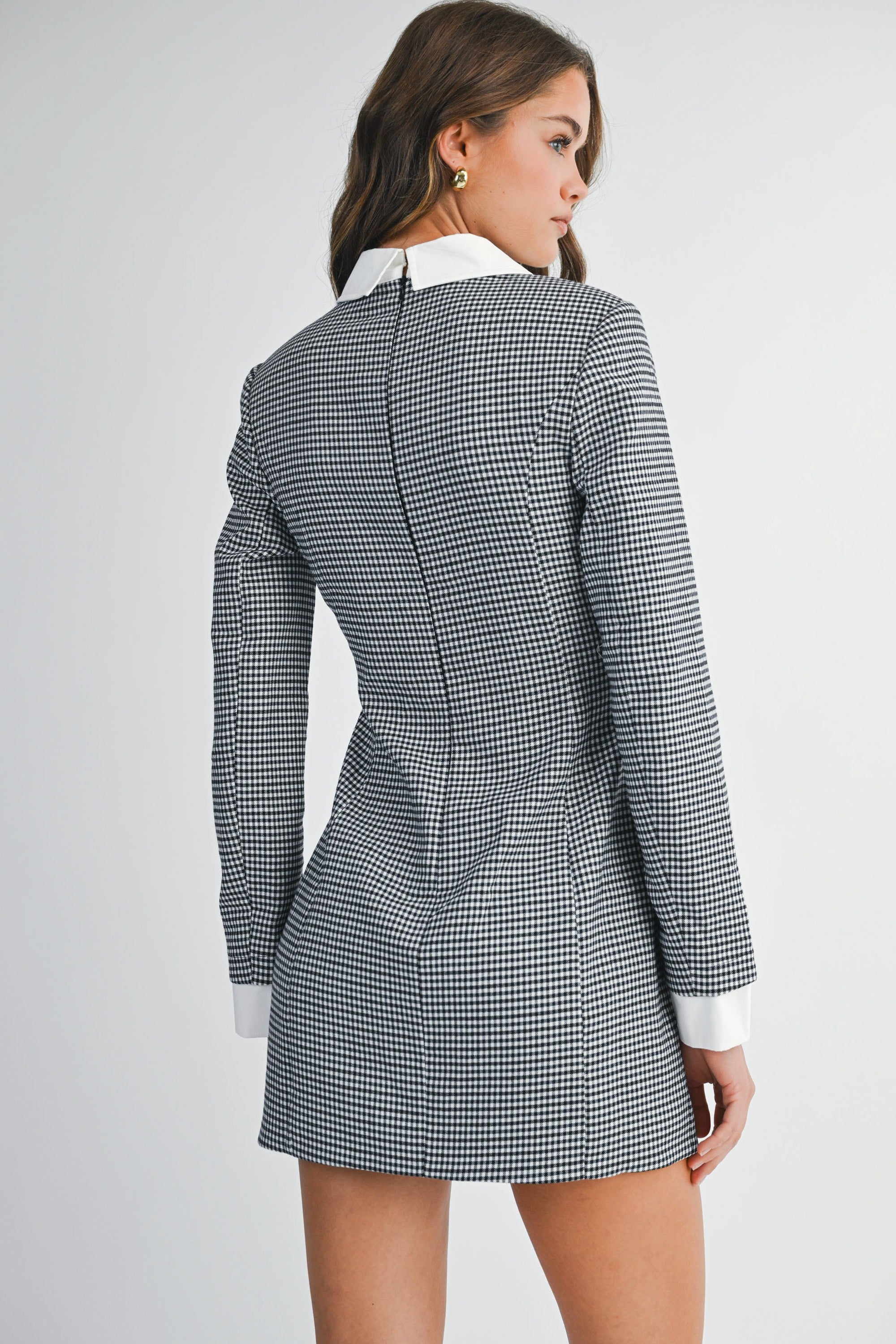 Mable Gingham Plaid Contrast Collar Dress