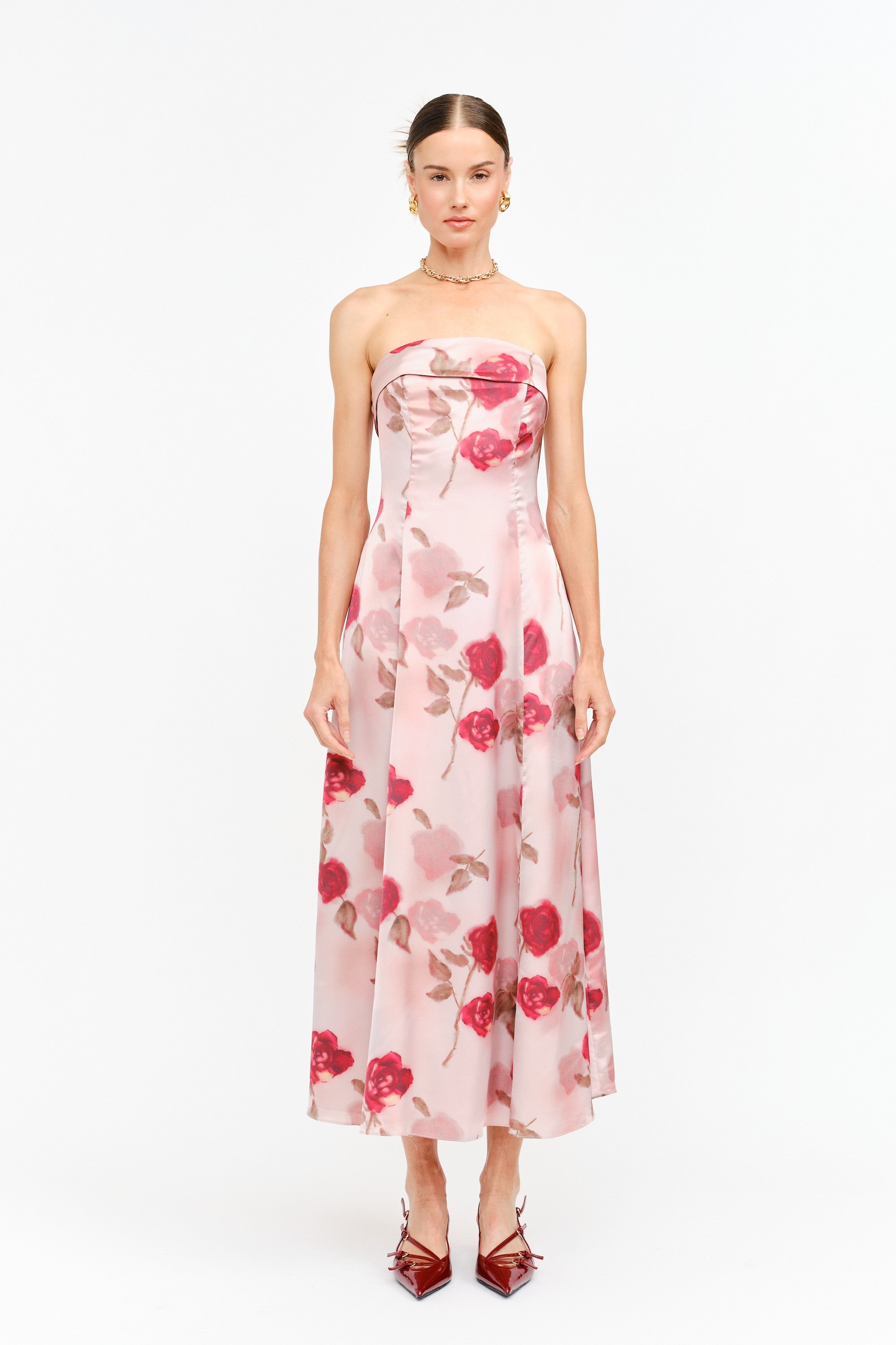 Sofie The Label Floral Printed Strapless Midi Dress