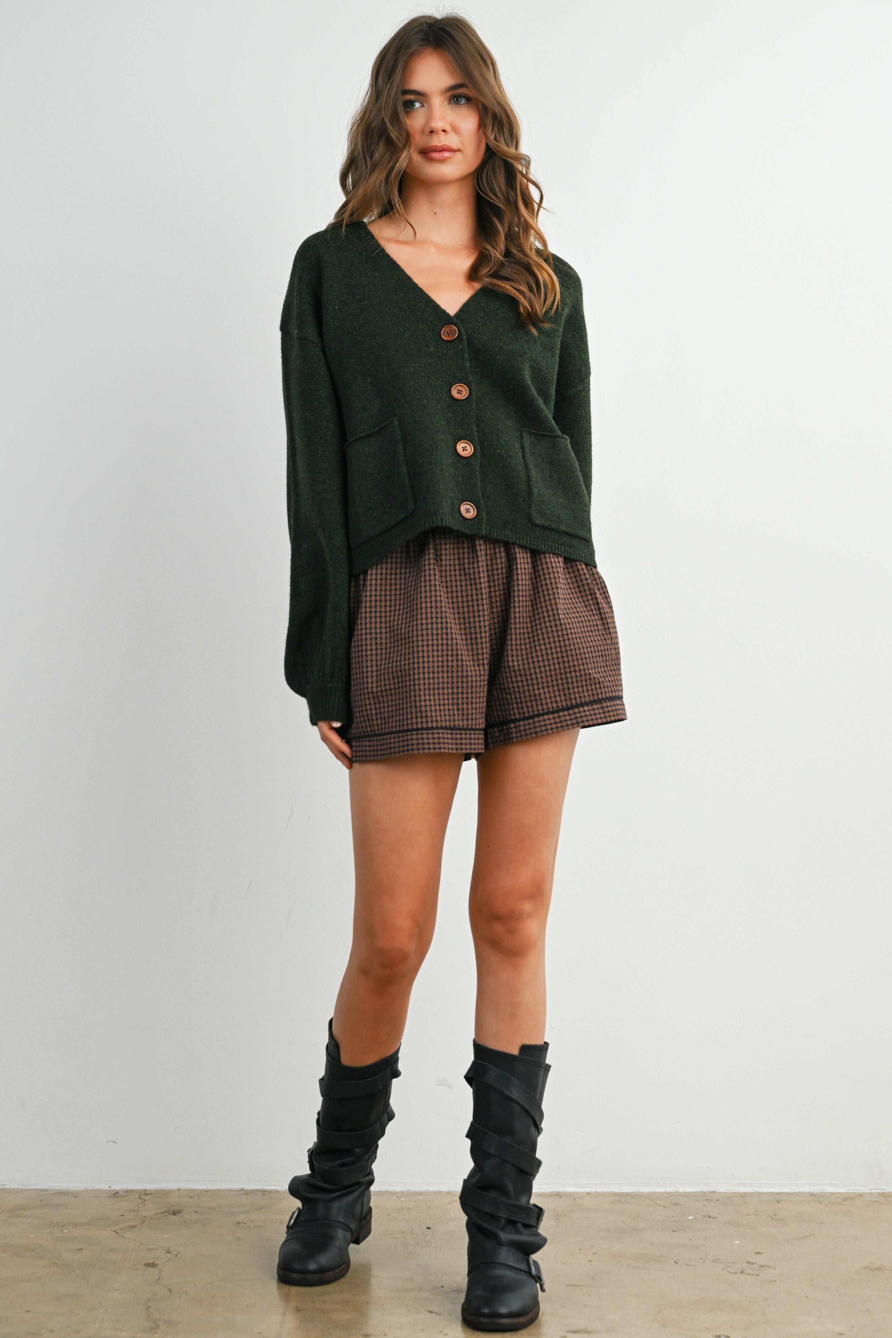 Buttermelon V-neck Cuff Button-up Cardigan (Various Colors)