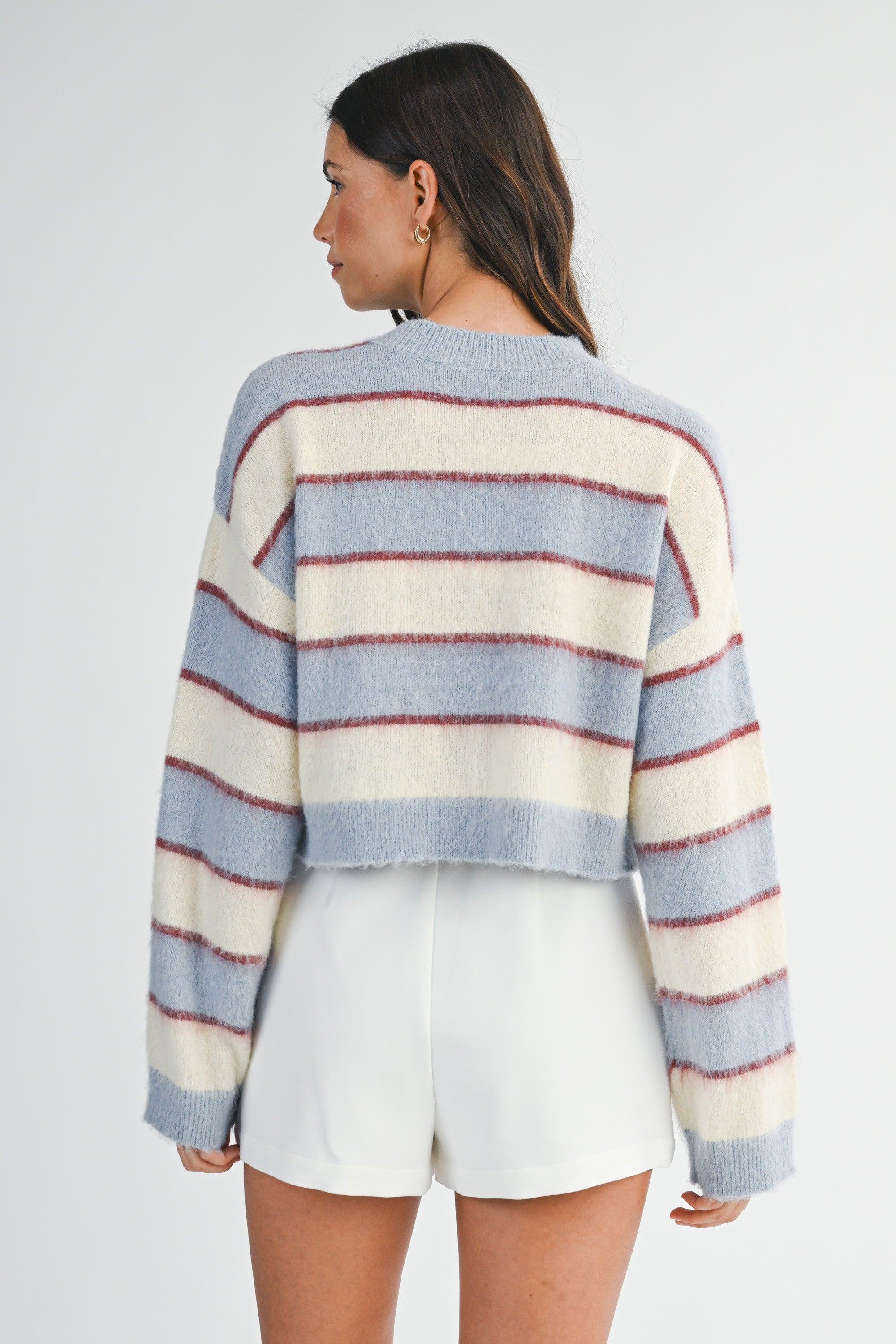 Mable Fuzzy Stripe Crop Sweater Top