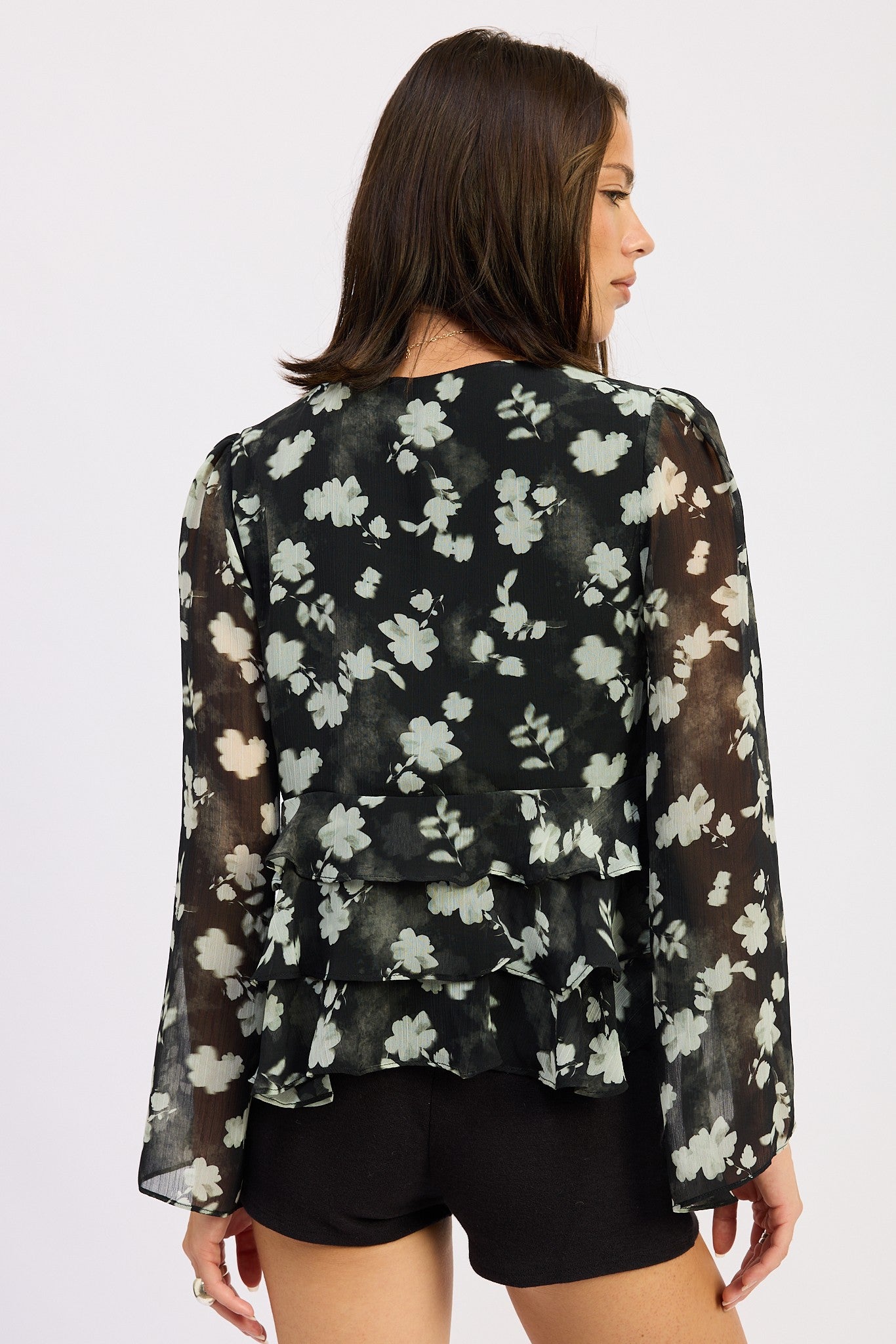 Emory Park Floral Tie Front Ruffled Blouse