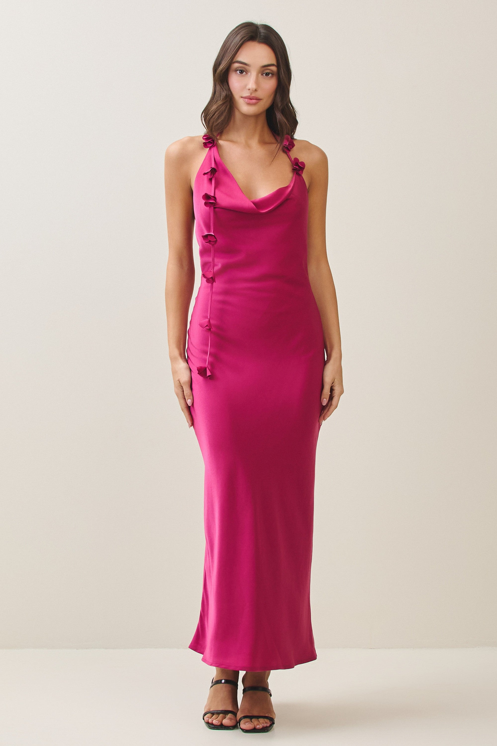 Able Cowl Halter Satin Dress