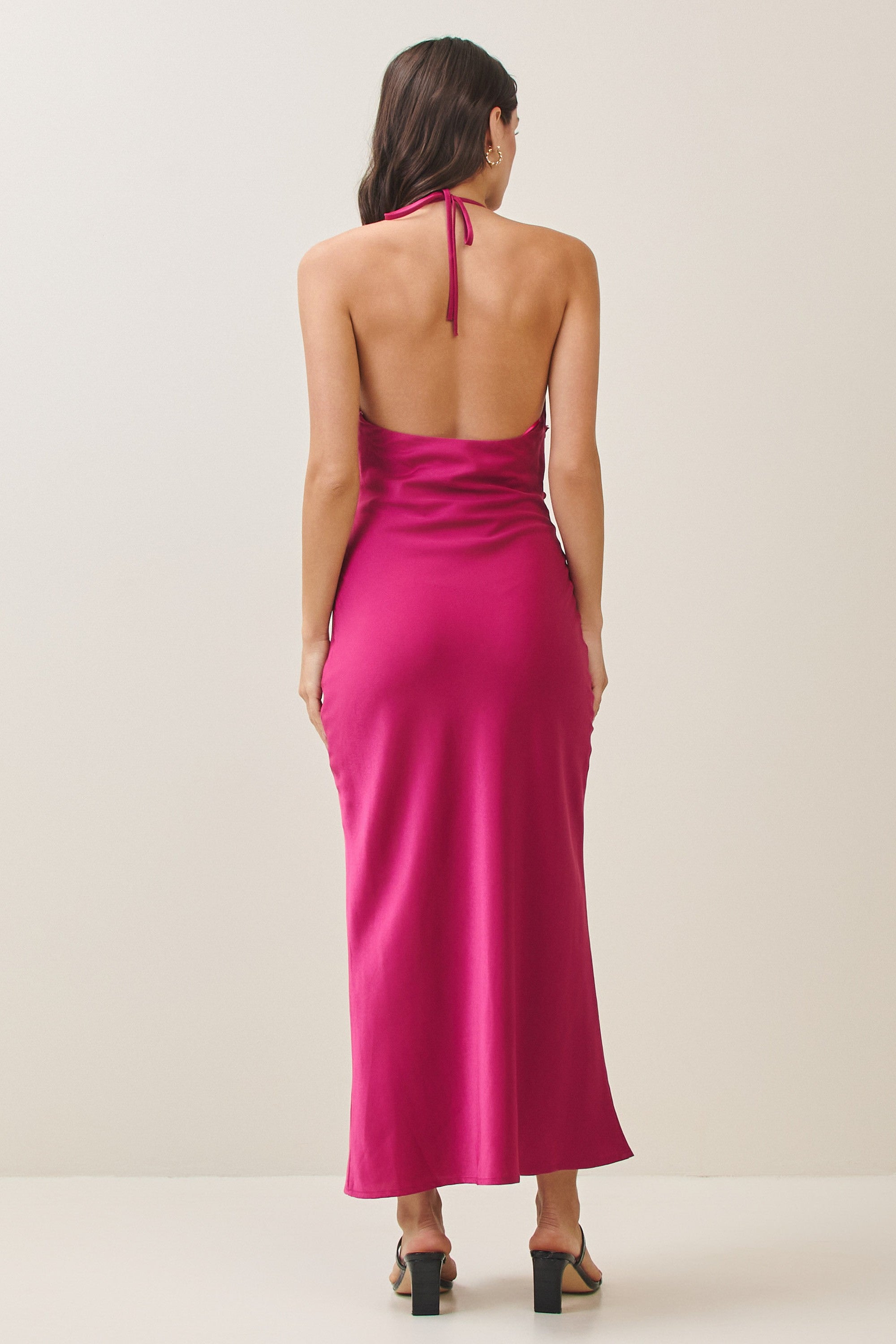 Able Cowl Halter Satin Dress