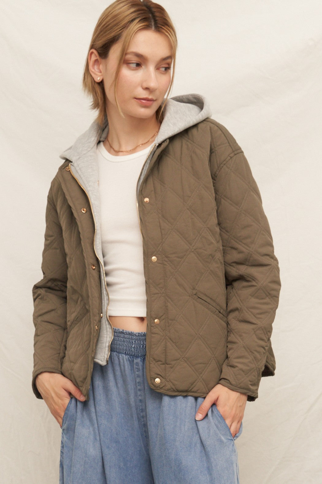 EN CRÈME Quilted Snap-front Jacket