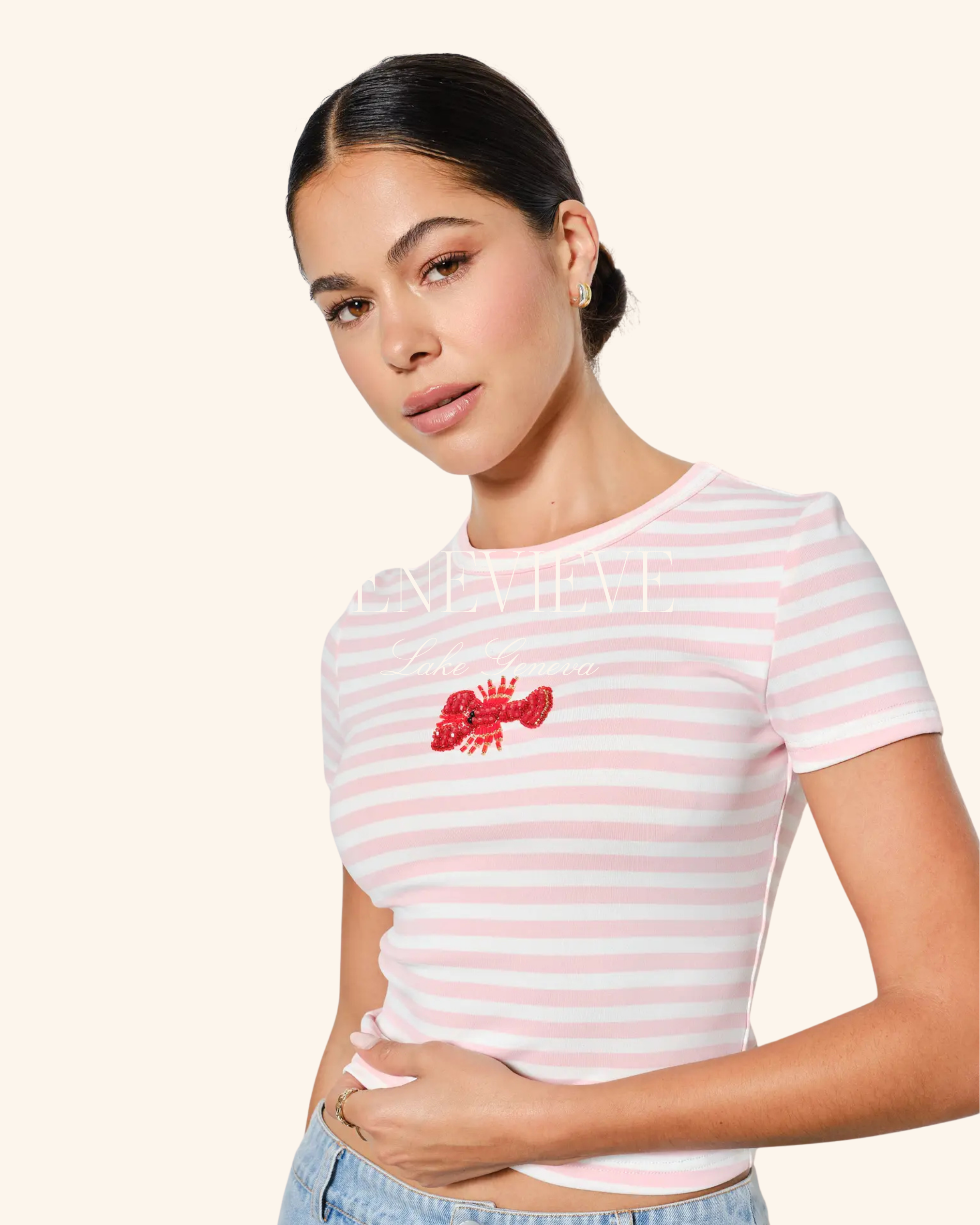 Pretty Garbage Zandra Lobster Beaded Tee – Pink Stripe