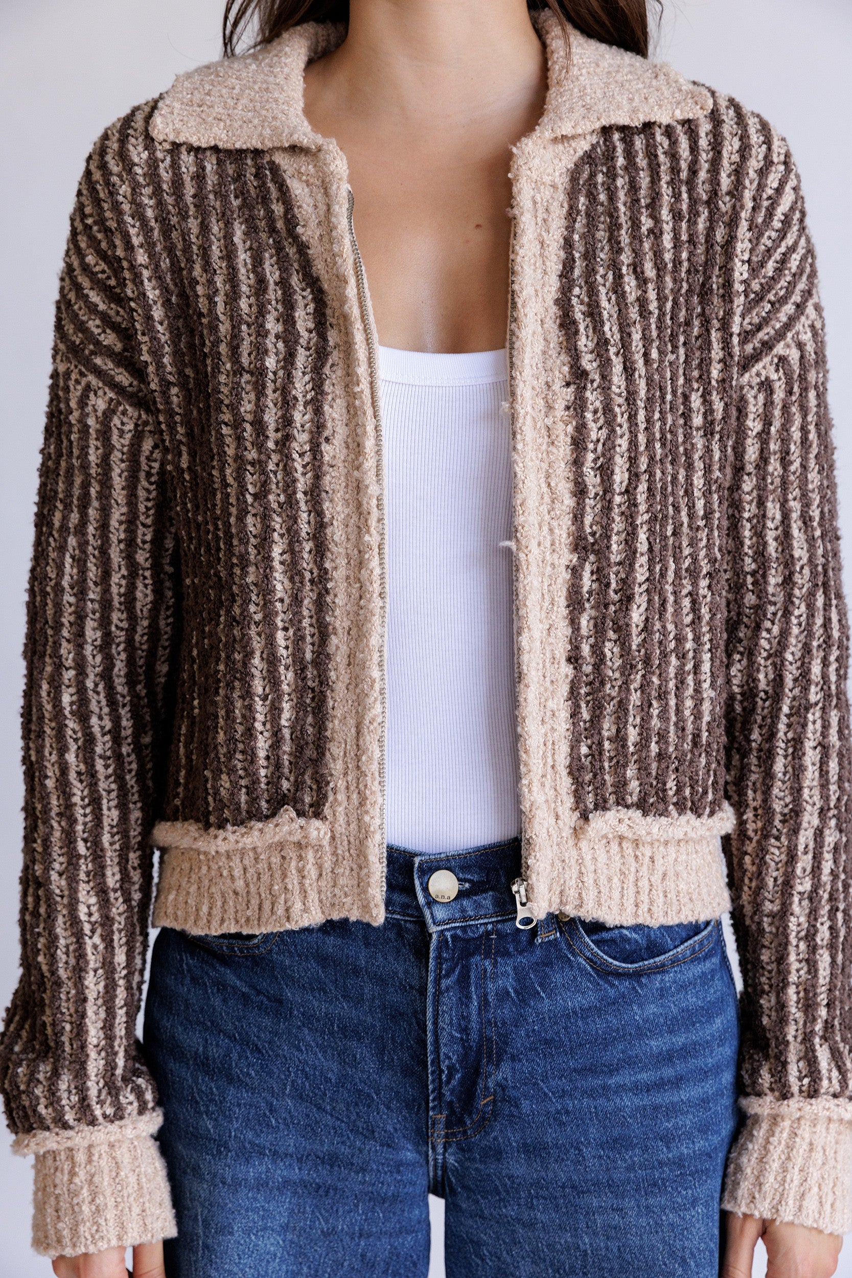 Storia Textured Striped Zip-up Jacket