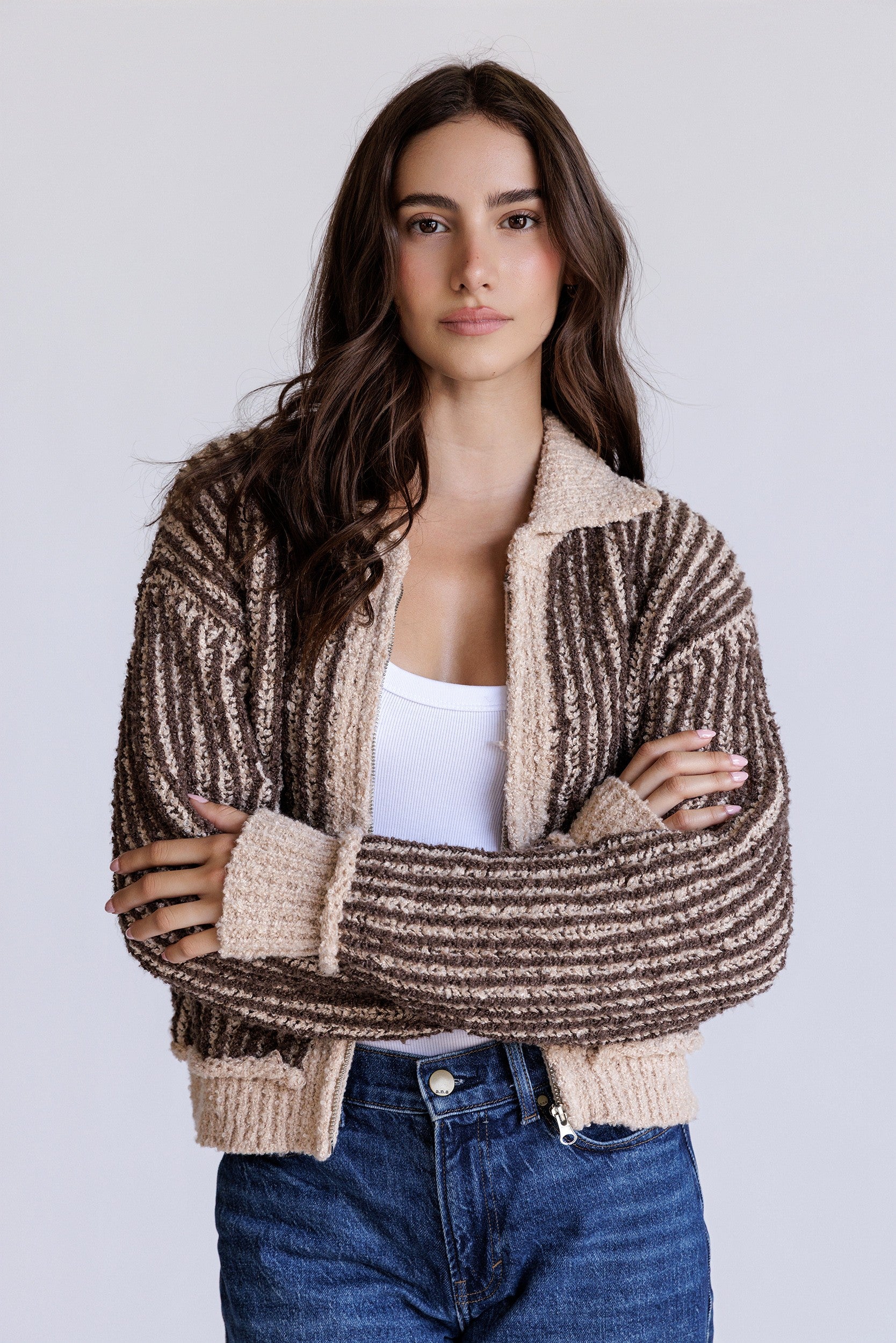Storia Textured Striped Zip-up Jacket