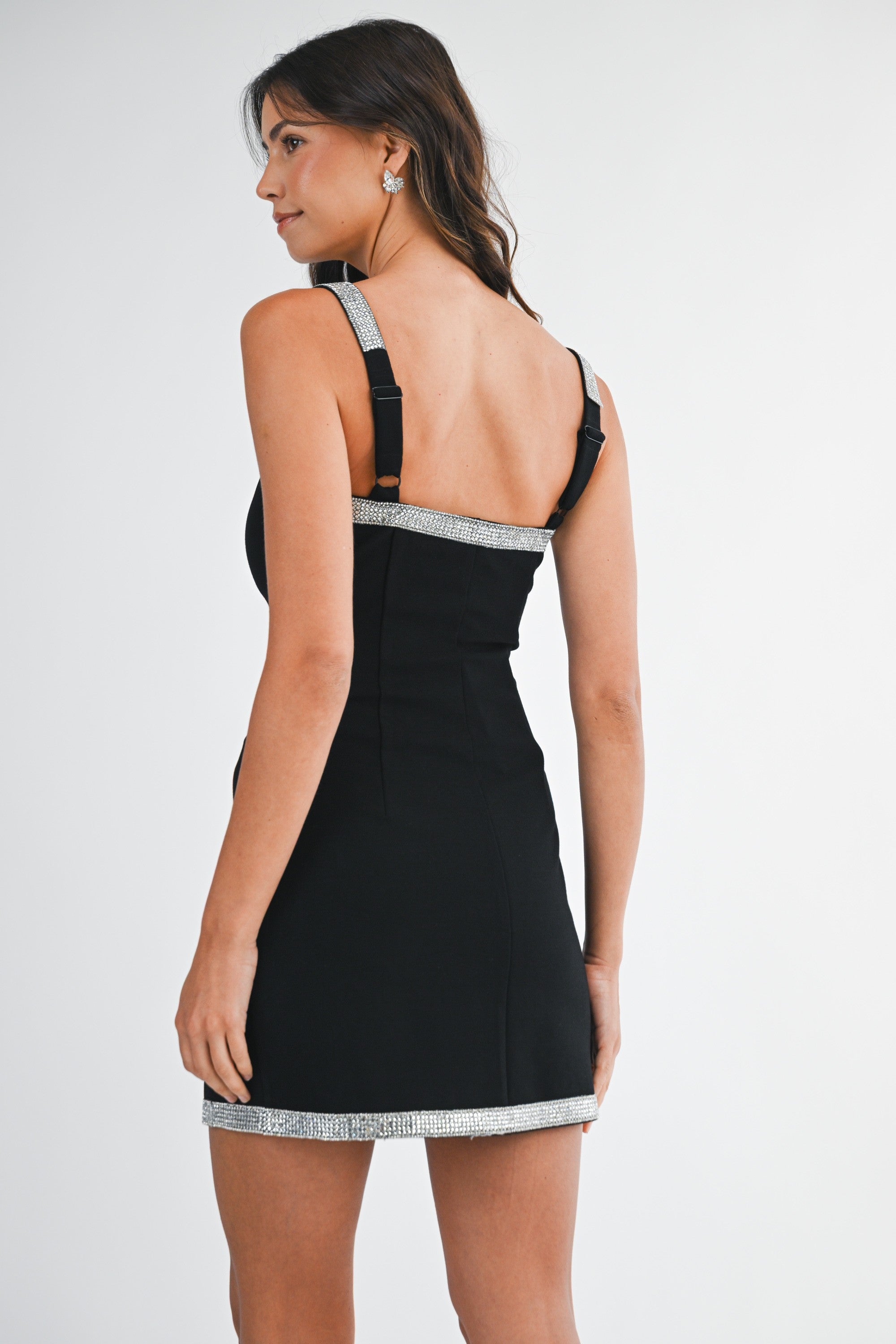 Mable Rhinestone Embellishment Trim Detail Mini Dress