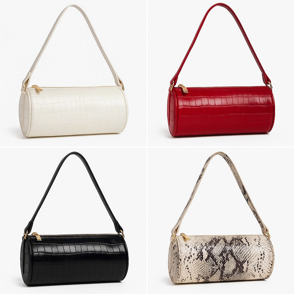 Croc Embossed Cylinder Shoulder Bag