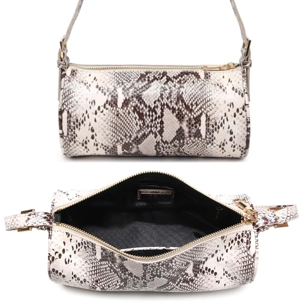Croc Embossed Cylinder Shoulder Bag
