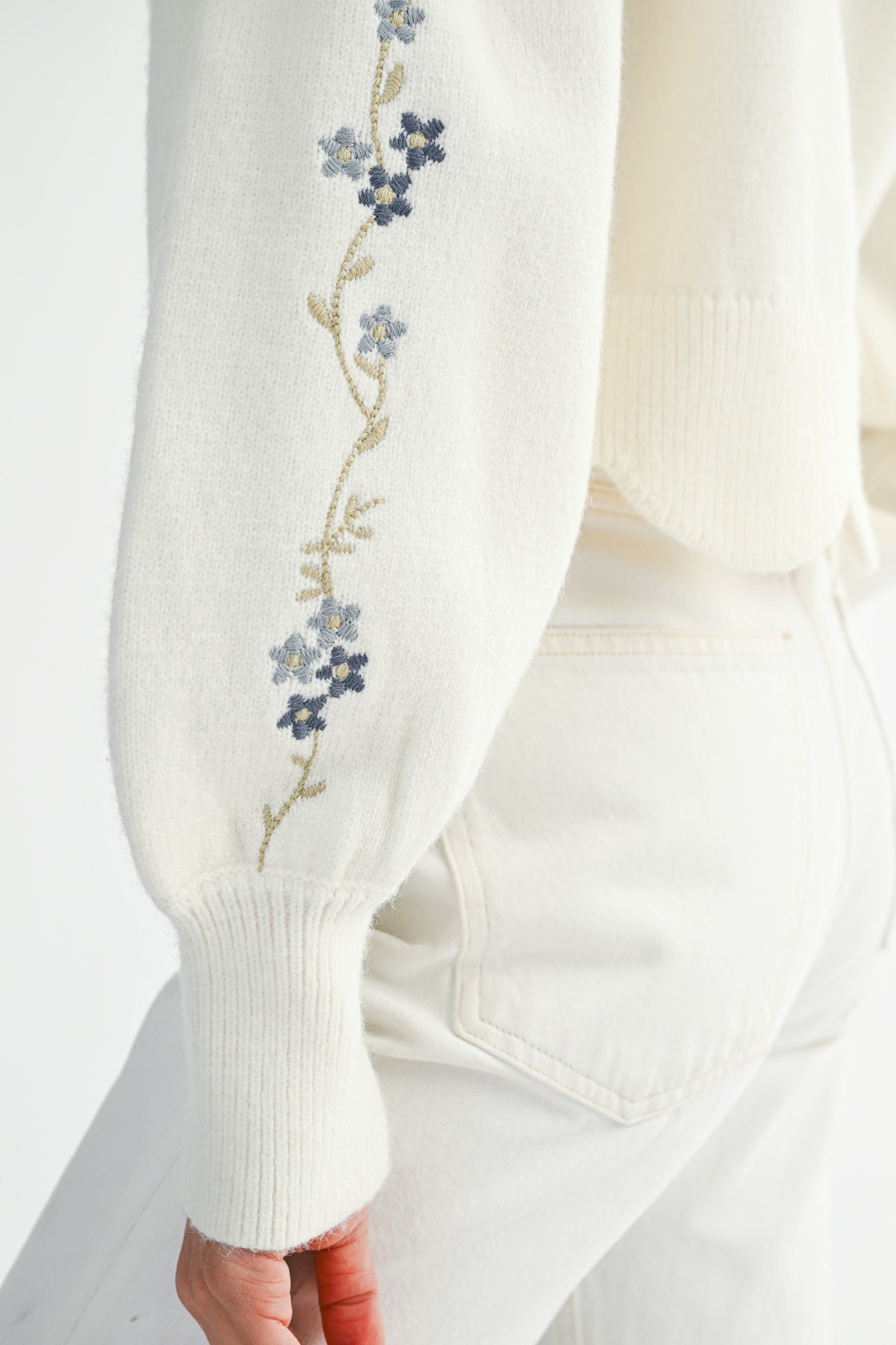 Mable Floral Embroidered Scallop Detail Knit Top