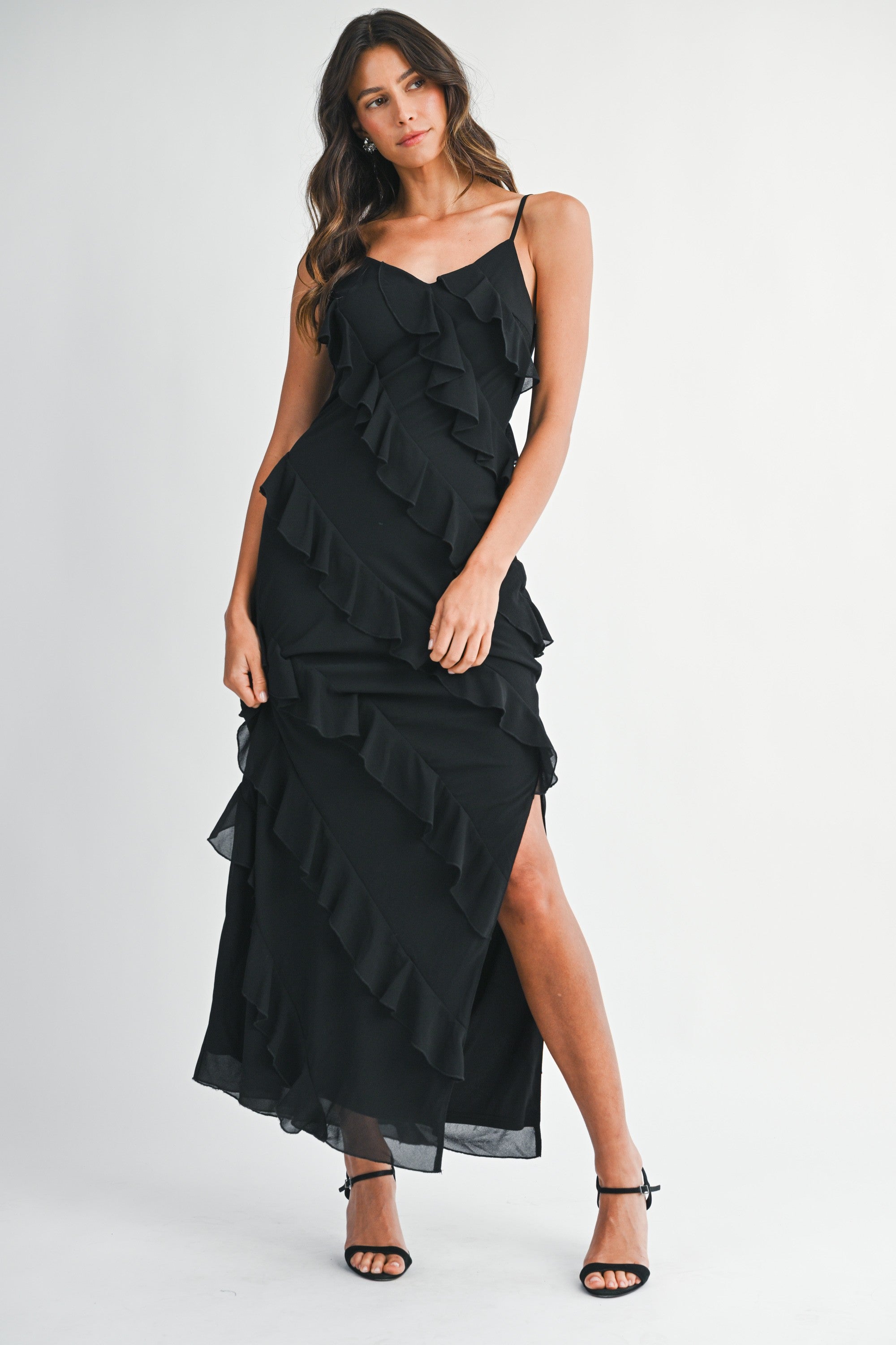 Mable Asymmetrical Tiered Ruffled Maxi Dress