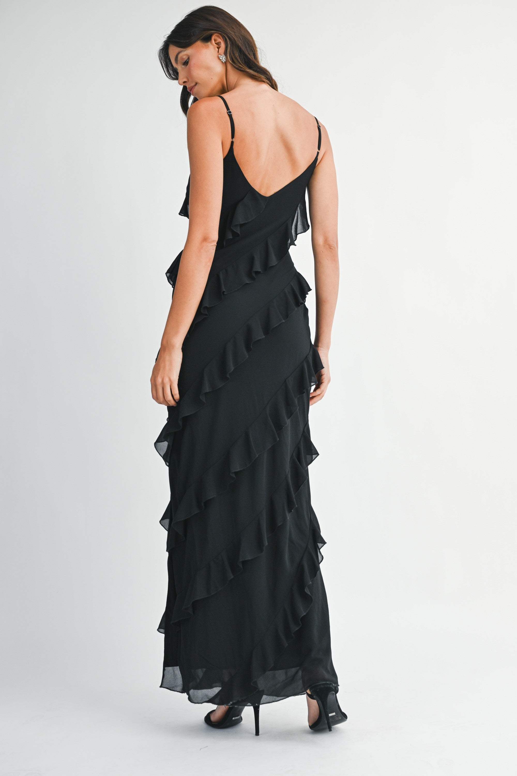 Mable Asymmetrical Tiered Ruffled Maxi Dress