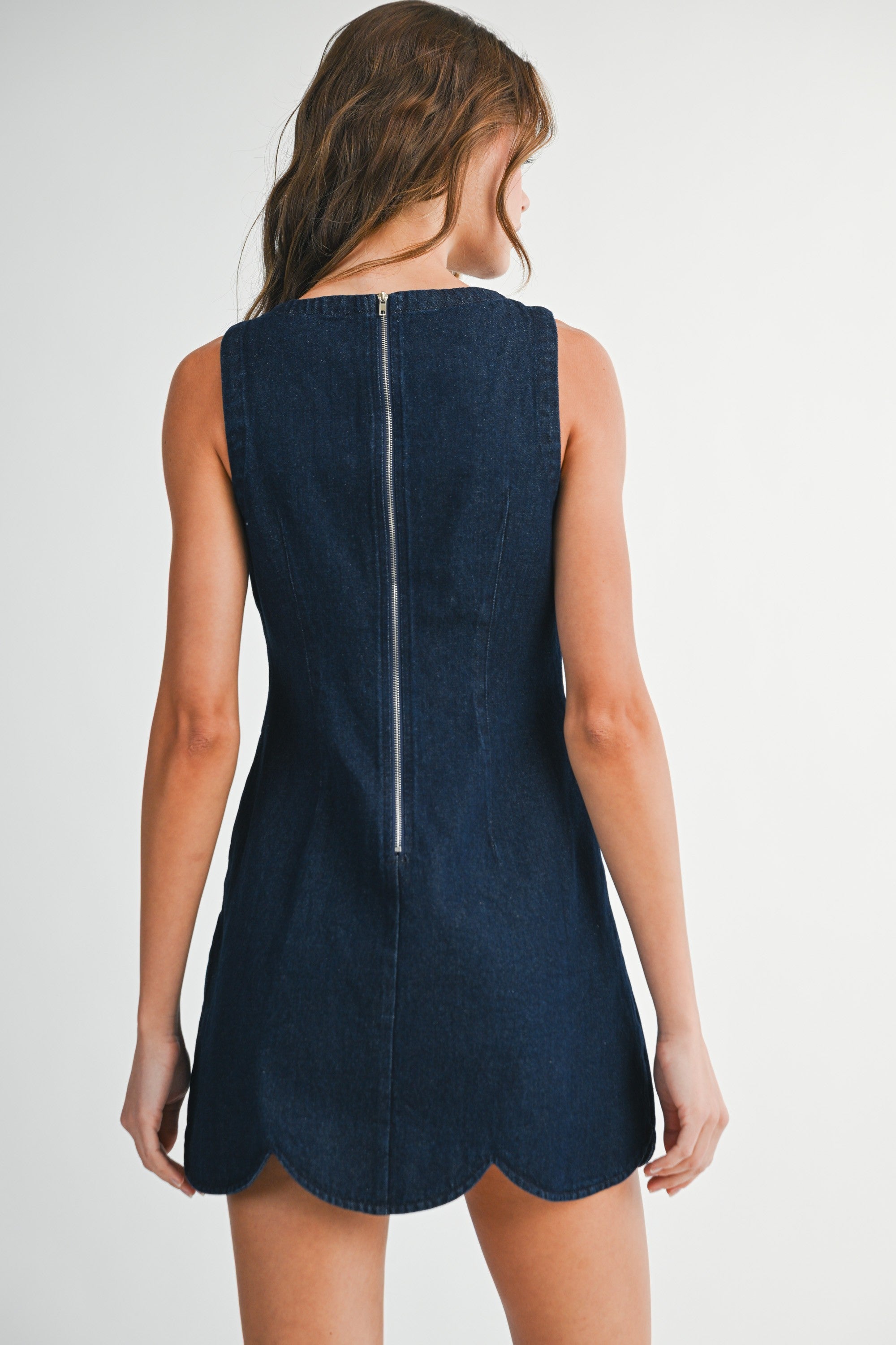 Mable Denim Mini Dress With Scallop Hem