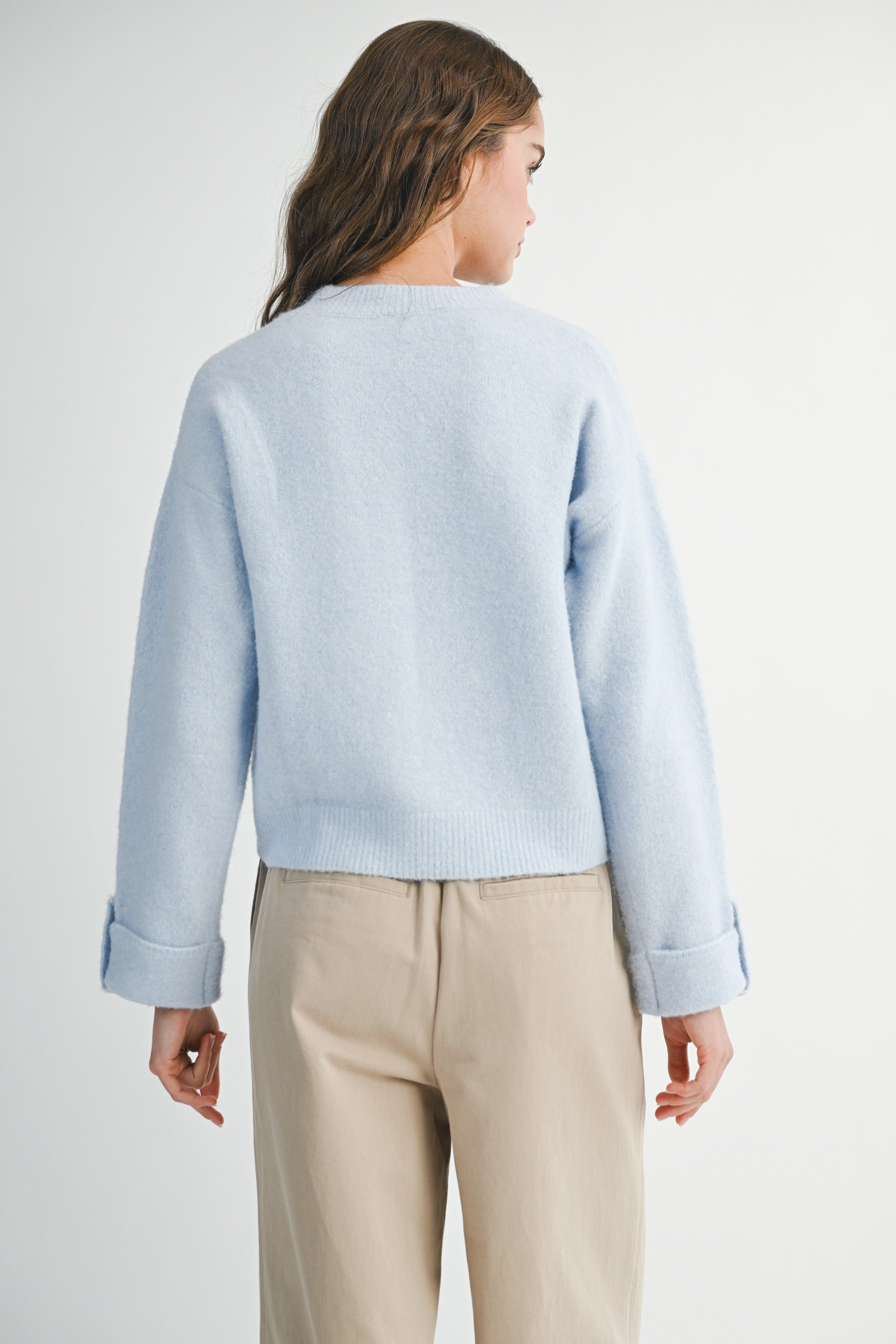 Mable Blue Crew Neck Knit Pullover Sweater