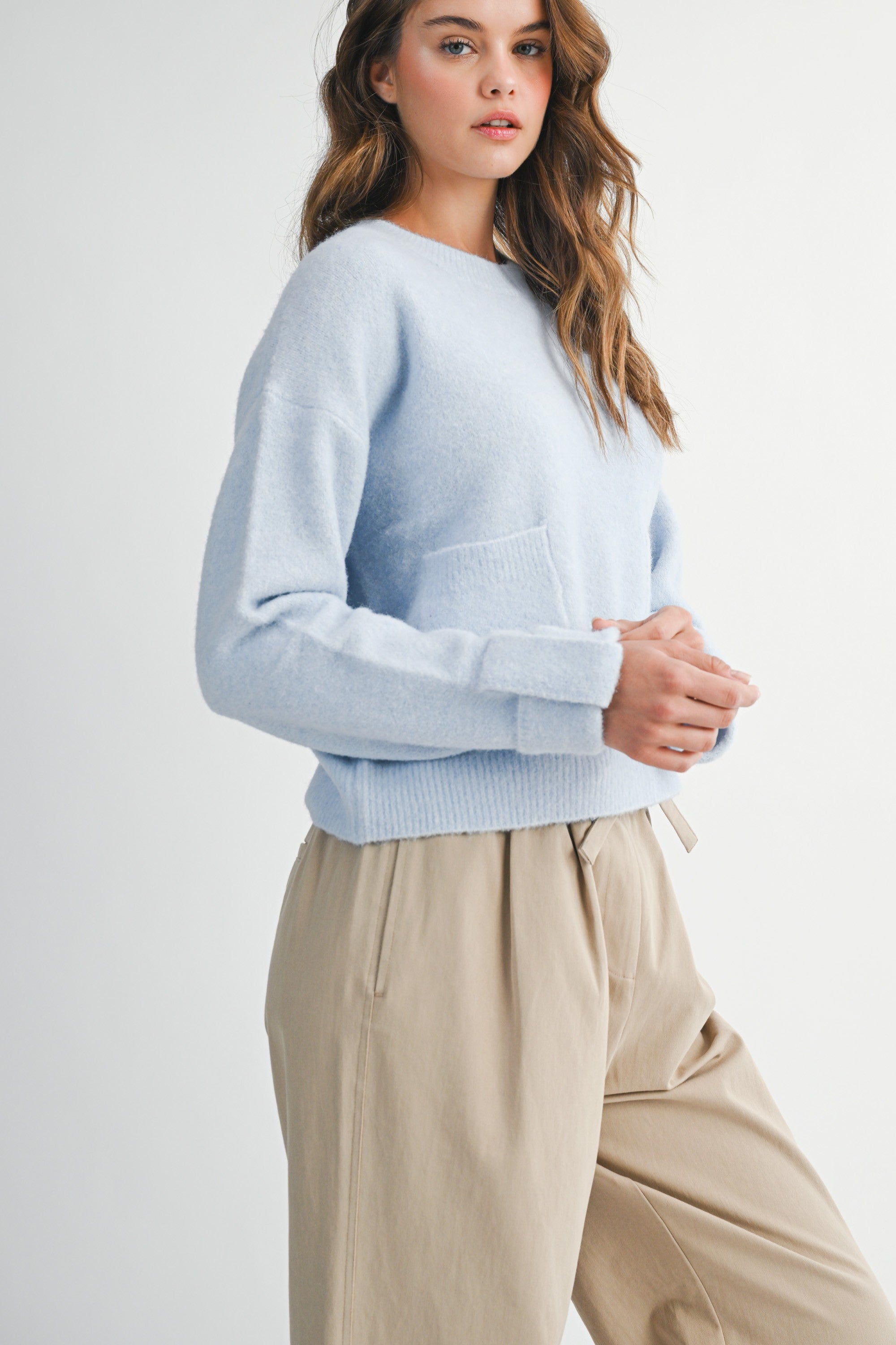 Mable Blue Crew Neck Knit Pullover Sweater