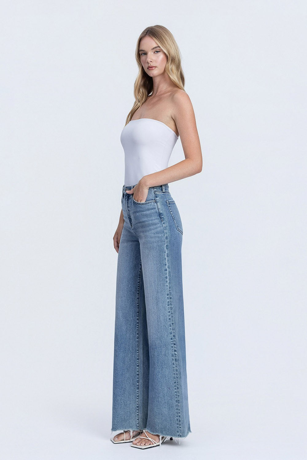 Vervet Super High Rise Raw Hem Wide Leg Jeans