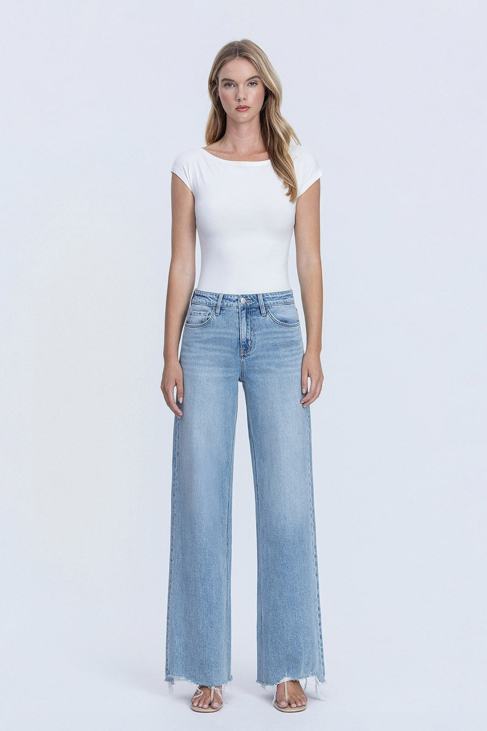 Vervet High Rise Raw Hem Wide Jeans