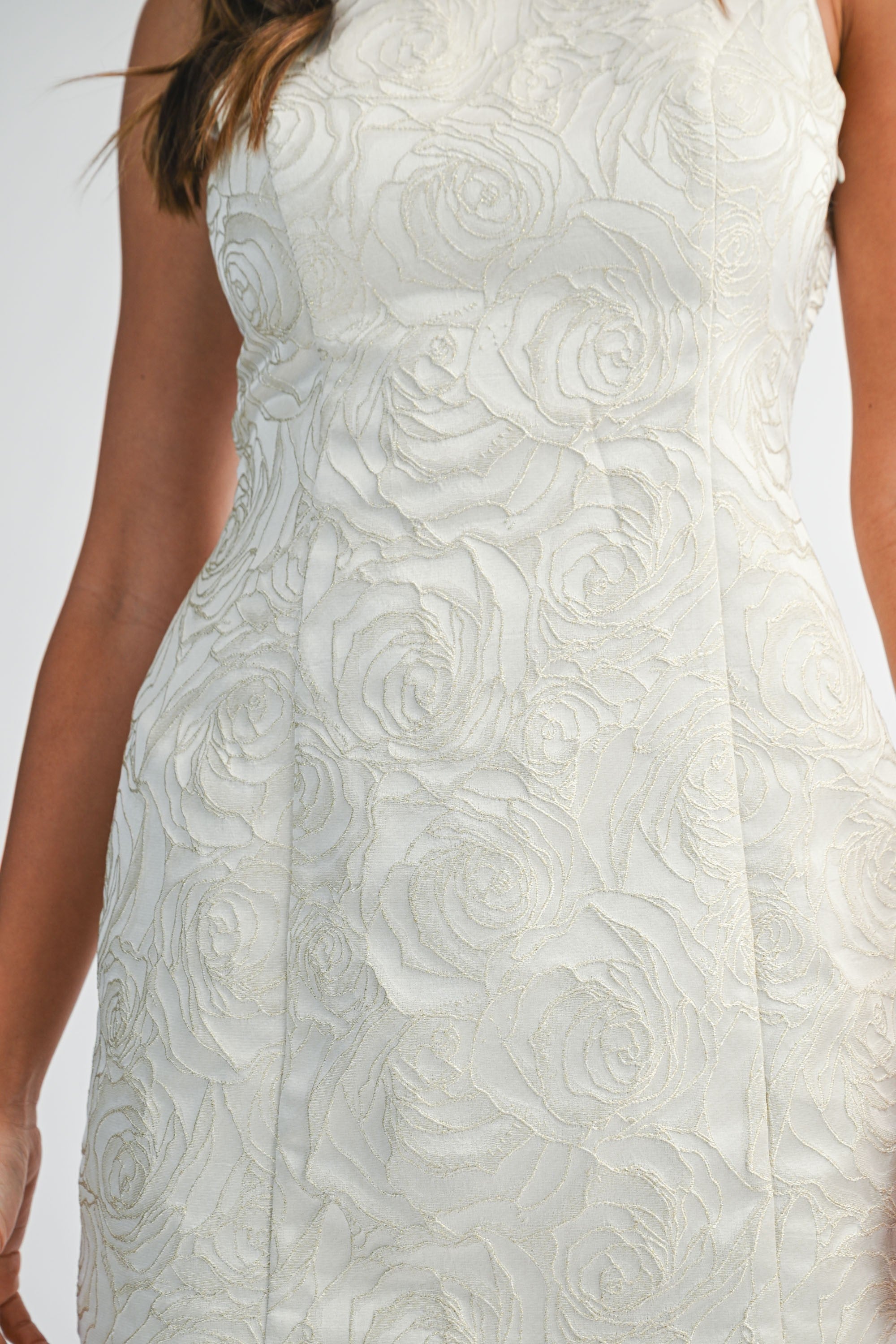 Mable Floral Jacquard Sleeveless Open Back Mini Dress