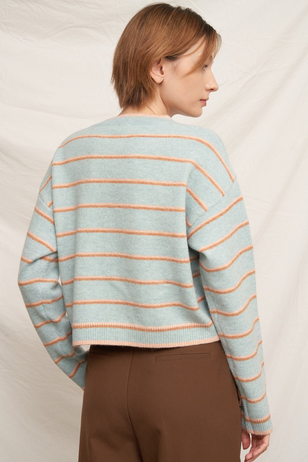 En Crème Striped Sweater Cardigan