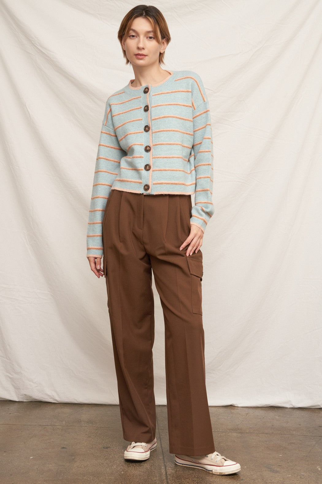 En Crème Striped Sweater Cardigan