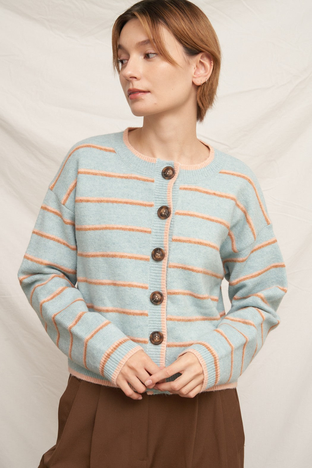 En Crème Striped Sweater Cardigan