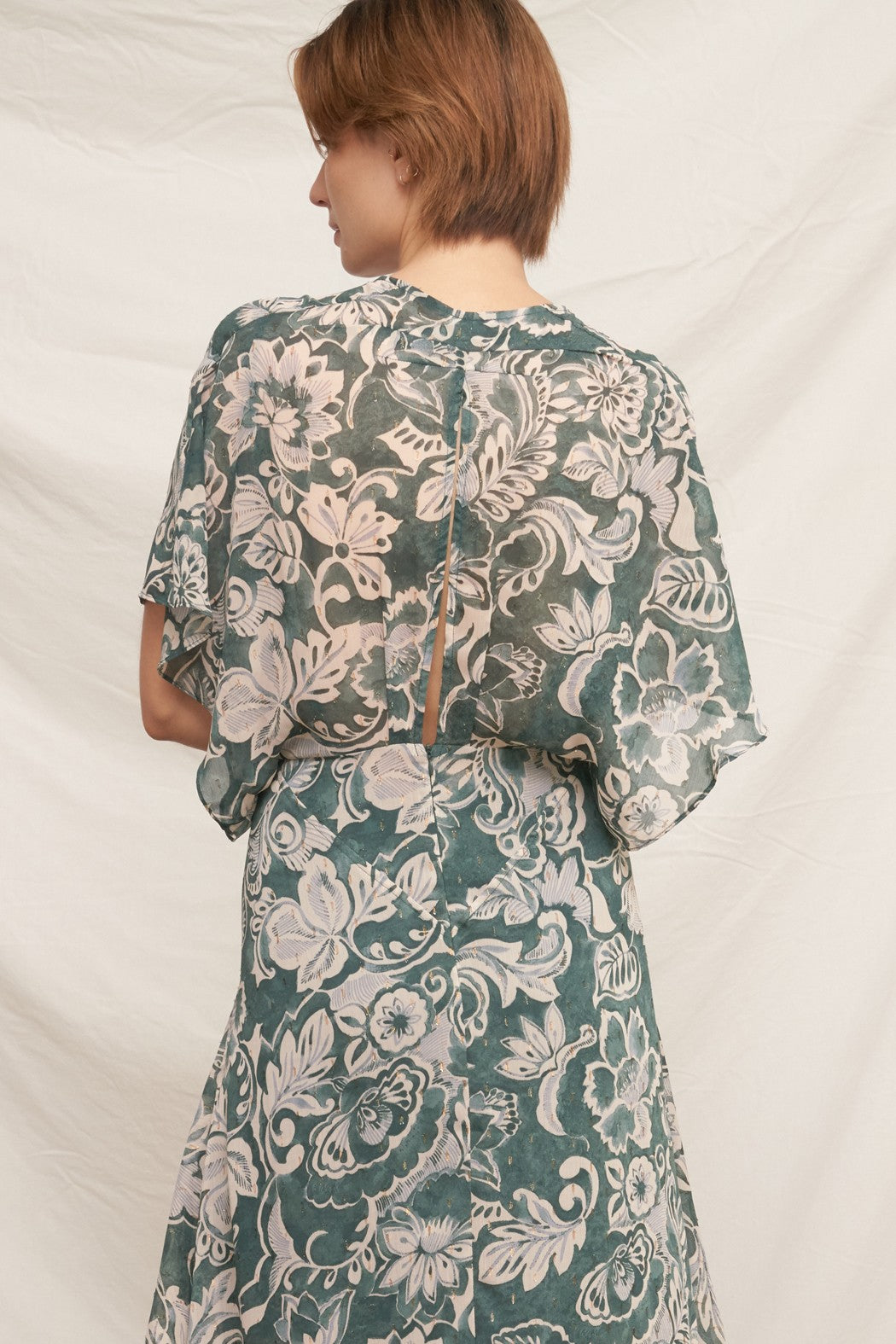 En Crème Printed Kimono Sleeve Maxi Dress With Lurex