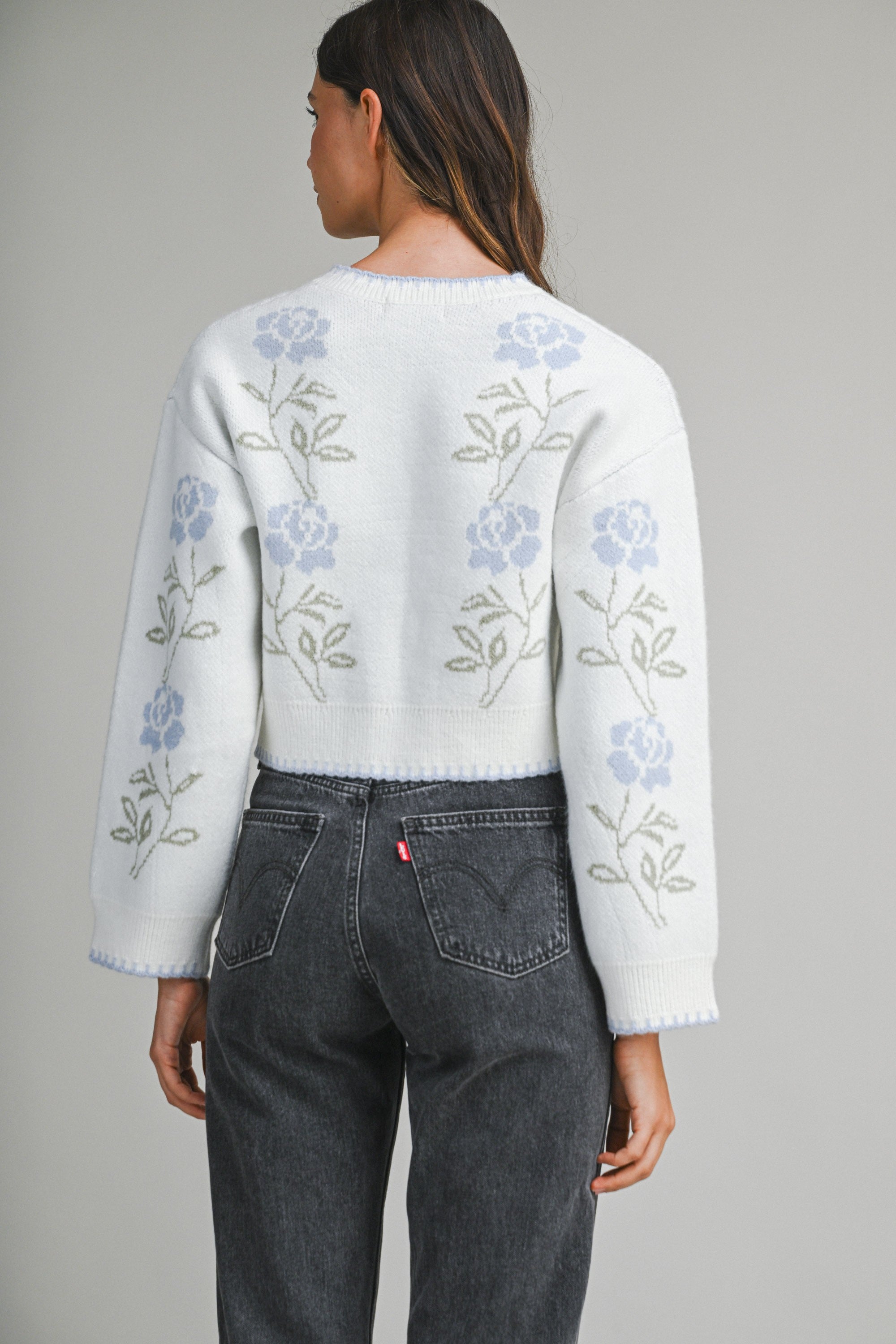 Mable Floral Jacquard Button Down Knit Cardigan