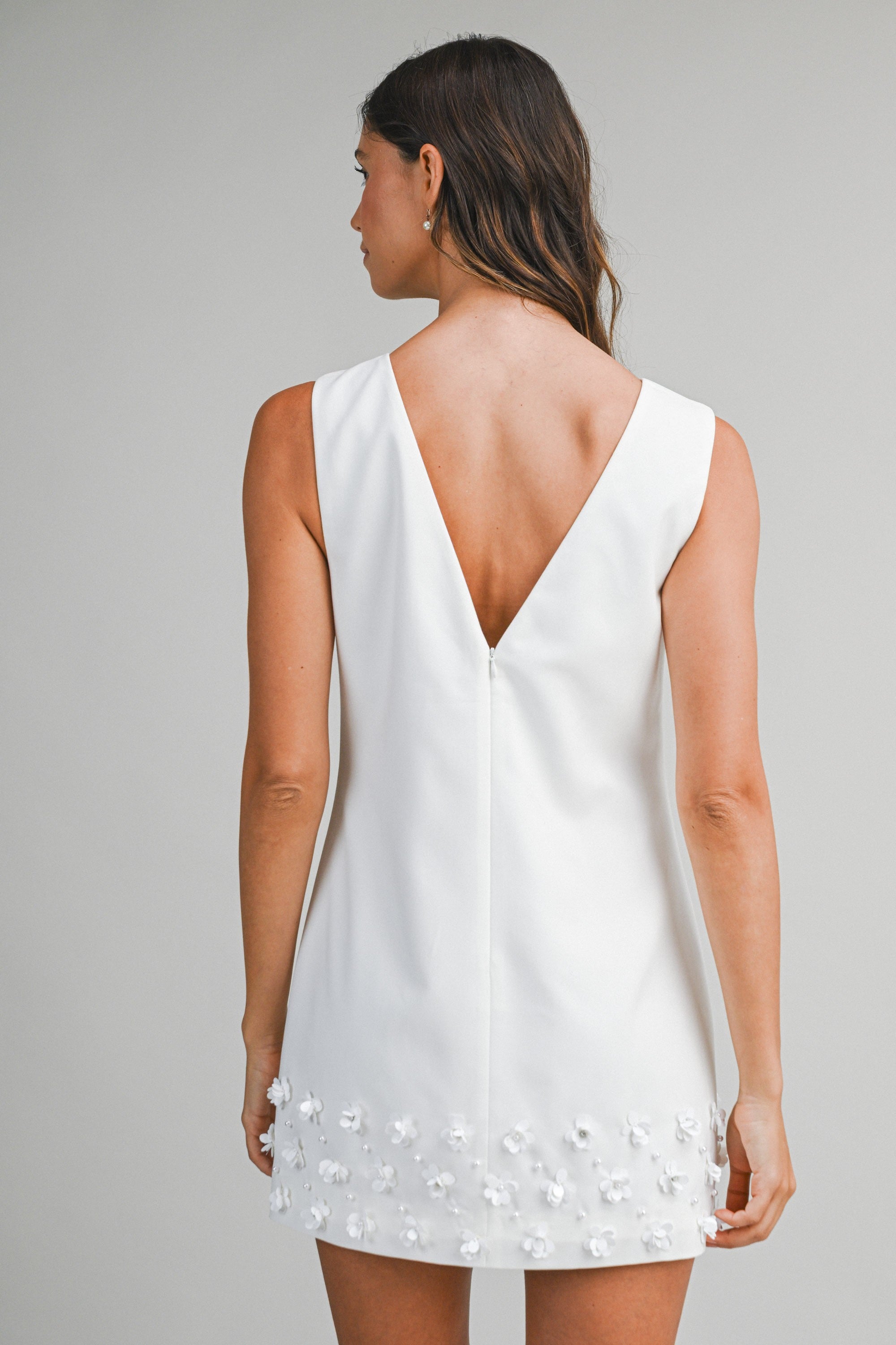 Mable Sleeveless Deep V-neck 3D Floral Hem Mini Dress